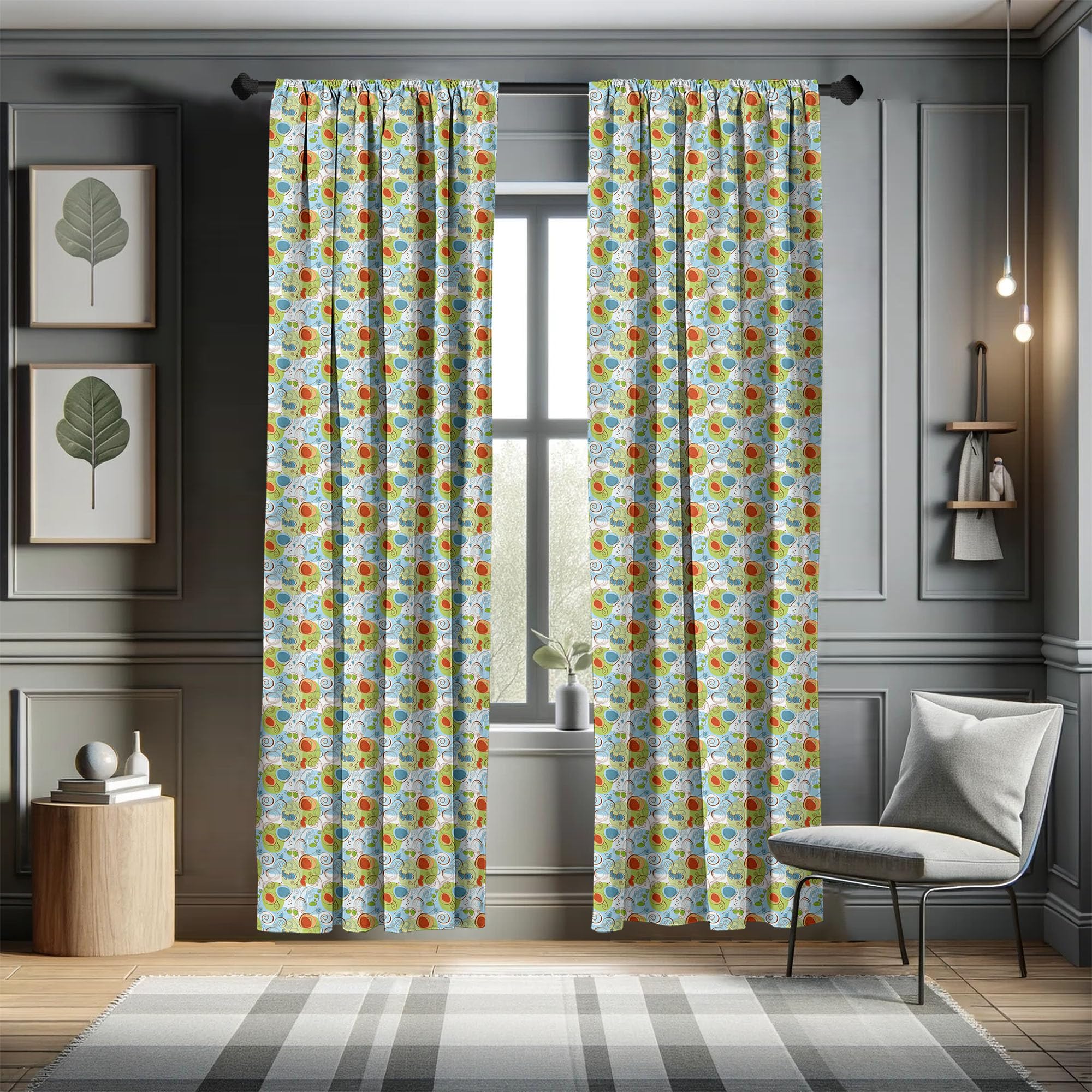 Ambesonne Modern Floral Geometric Abstract Curtains - 2 Panel Set 28