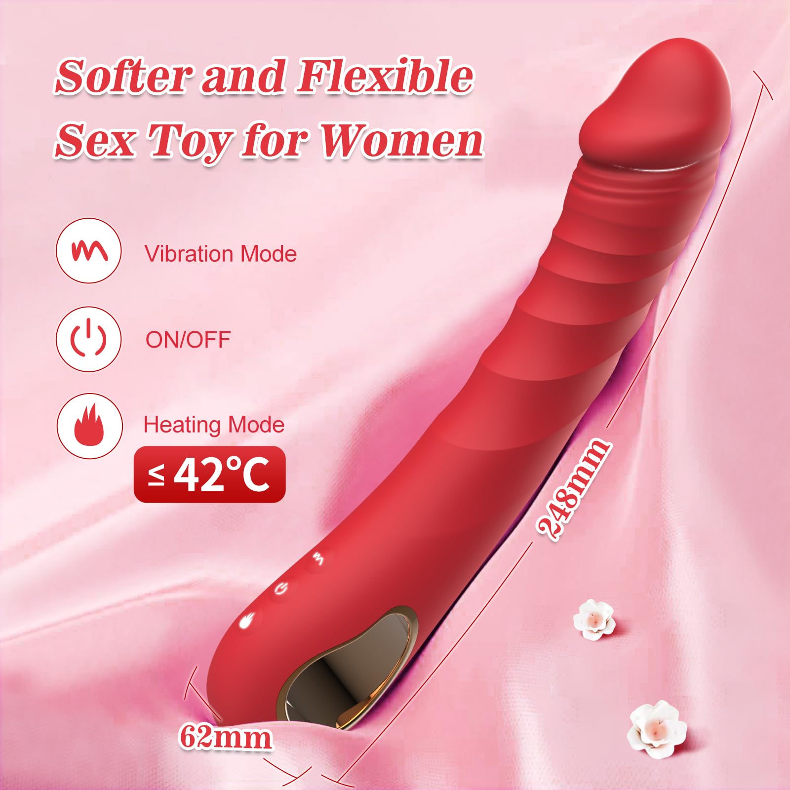 Heated G-Spot Vibrator for Women - 10 Vibration Modes Realistic Dildo with Nipple & Anal Stimulation - Couples Sex Toy for Bedroom & Travel (Red)