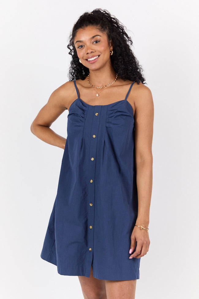 No Looking Back Navy Blue Button Front Dress for Women - Elegant Office & Casual Wear | Perfect for Work, Parties & Everyday Outfits