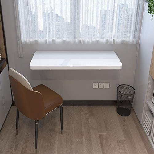 Wall-Mounted Drop-Leaf Folding Table - Space Saving Floating Dining Desk & Hanging Computer Workstation - Solid Wood Compact Study Writing Desk for Home Office, Adults & Kids (70x50cm/28x20in) - Perfect for Small Apartments, Dorms & Workspaces