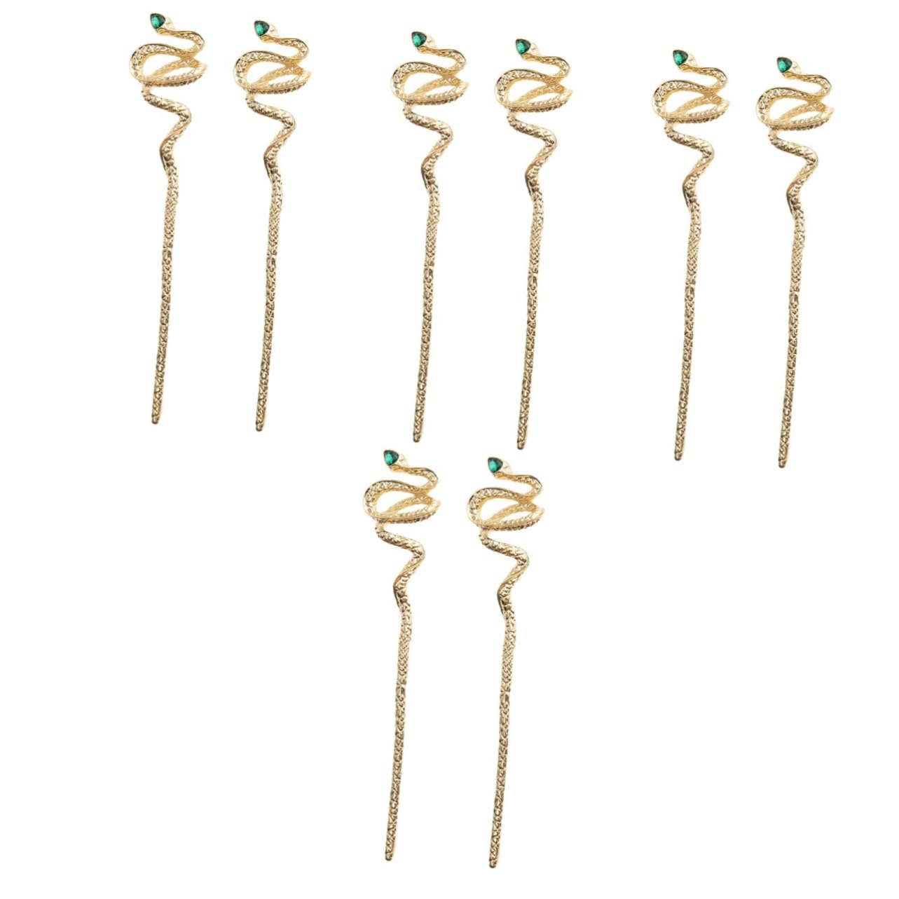 8pcs Vintage Gold Snake Hair Sticks - Chinese Hairpin, Hair Fork, Bun Stick for Women - Zinc Alloy Hair Accessories for Weddings, Cosplay, and Vintage Styling