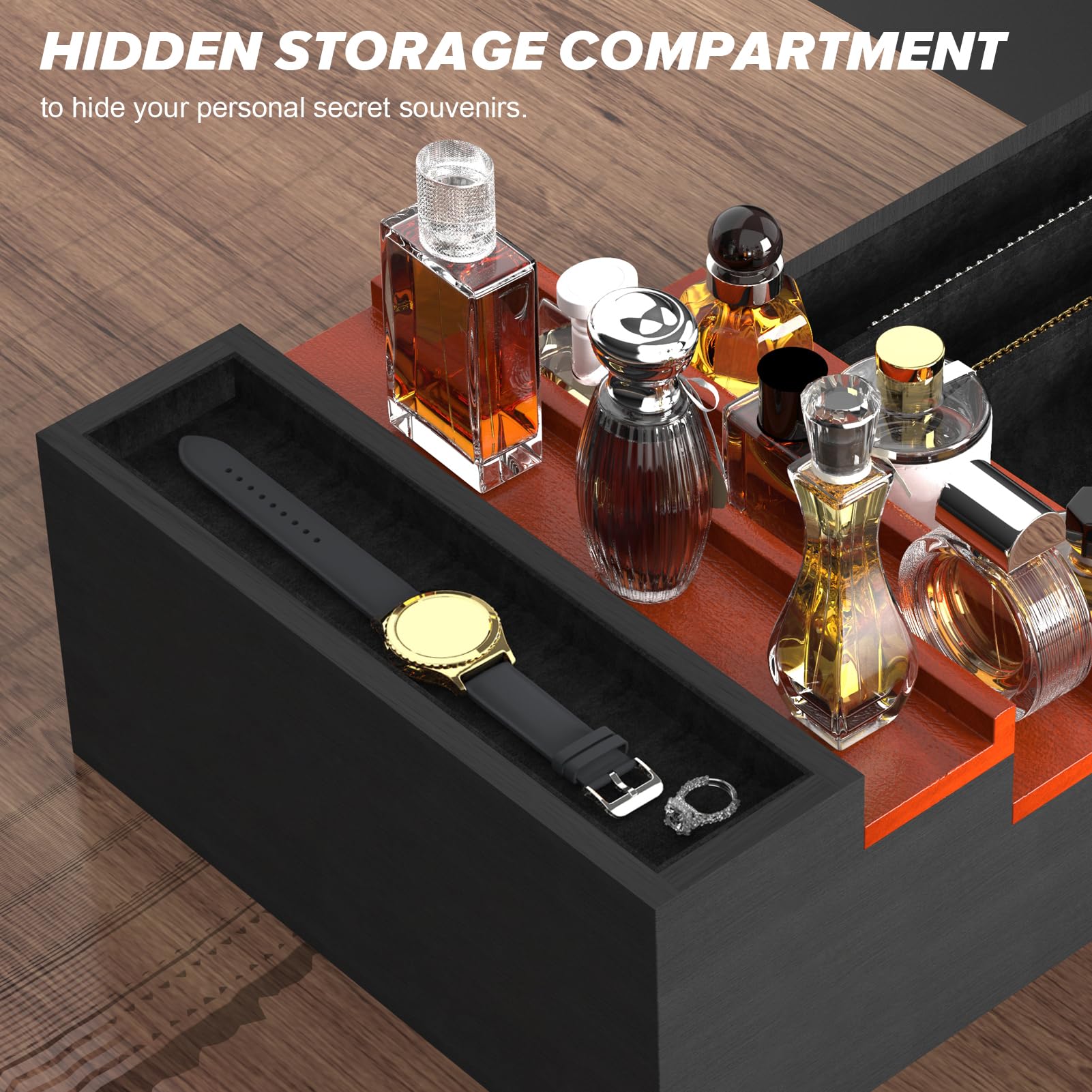 4-Tier Cologne Organizer for Men with Drawer & Hidden Compartment - Perfume Display Stand & Storage Shelf - Perfect Gift for Him - Ideal for Bedroom, Bathroom or Dresser Organization