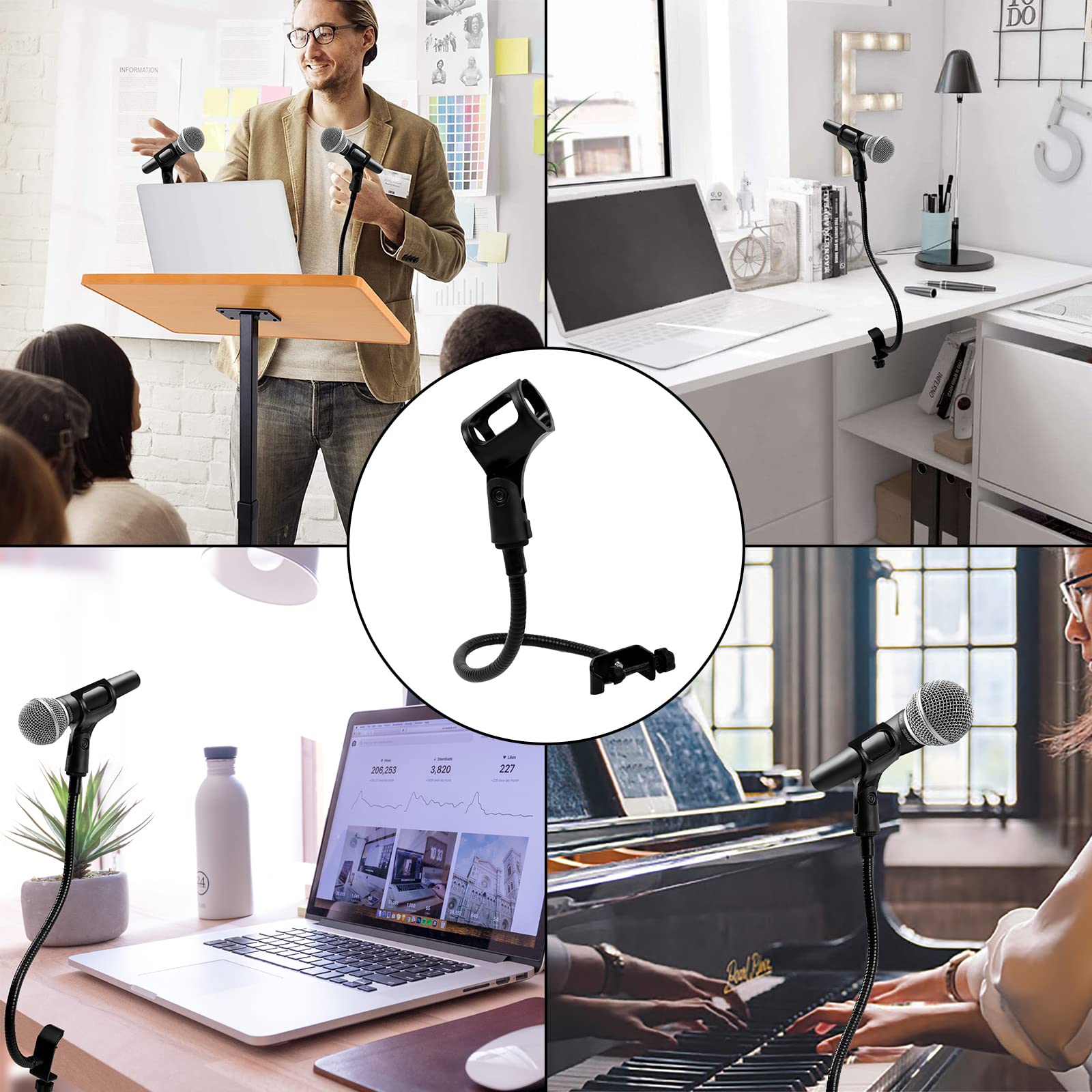 360 Degree Flexible Gooseneck Microphone Stand - Adjustable Desk Mic Boom Arm with Clip, 33cm Gooseneck Mic Holder for Podcasting, Online Meetings, Lectures & Voice Recording - Perfect for Home Studio, Office & Streaming Setup