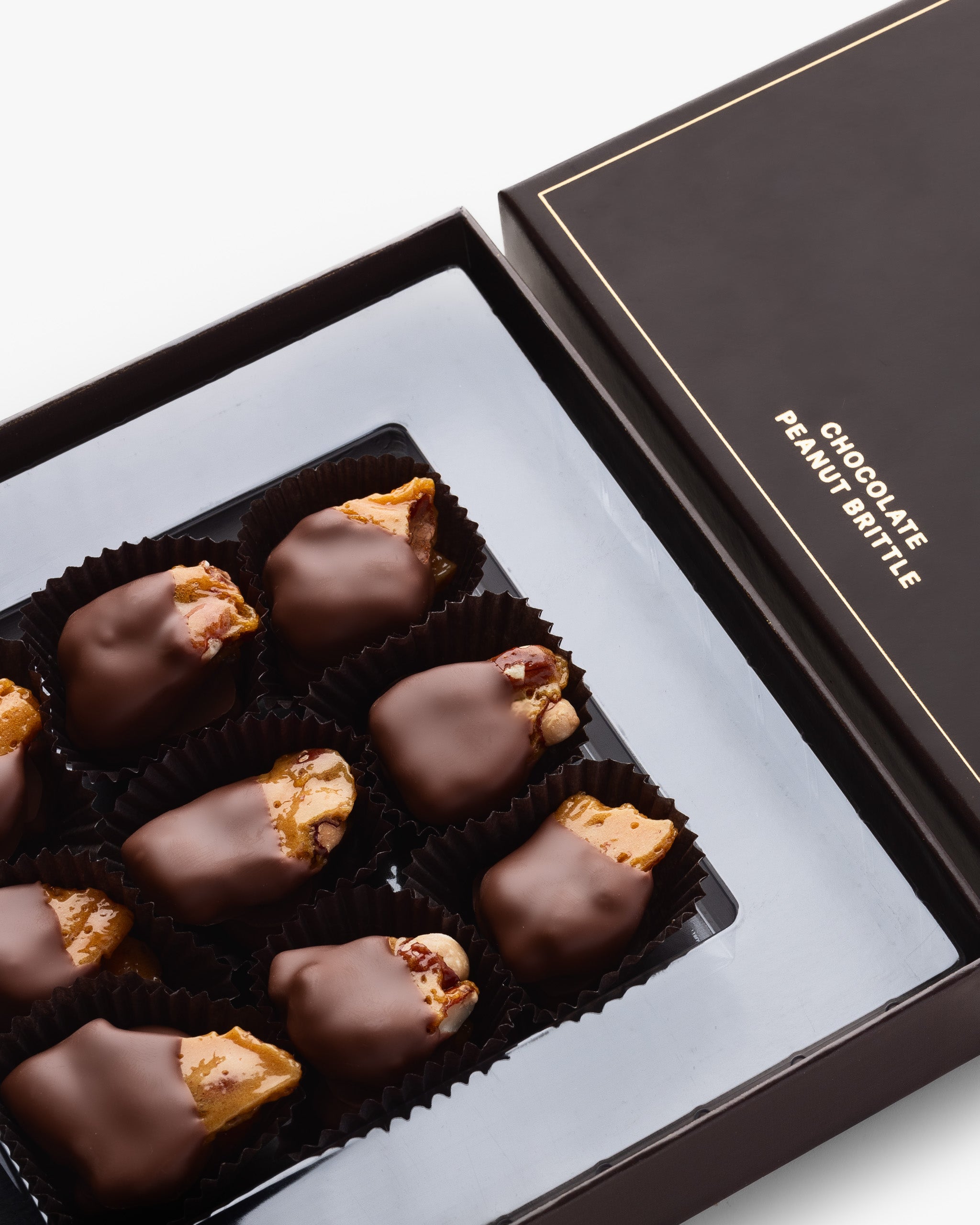 Premium Chocolate Covered Peanut Brittle Gift Box - Brown & Gold Luxury Packaging | Gourmet Candy for Holidays, Birthday Gifts & Corporate Events