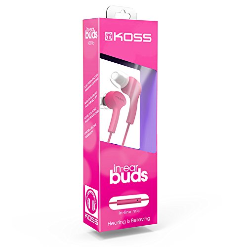 KOSS KEB9i Pink In-Ear Headphones with Built-in Microphone & In-Line Remote Control - Perfect for Gym, Running, Commuting & Hands-Free Calling