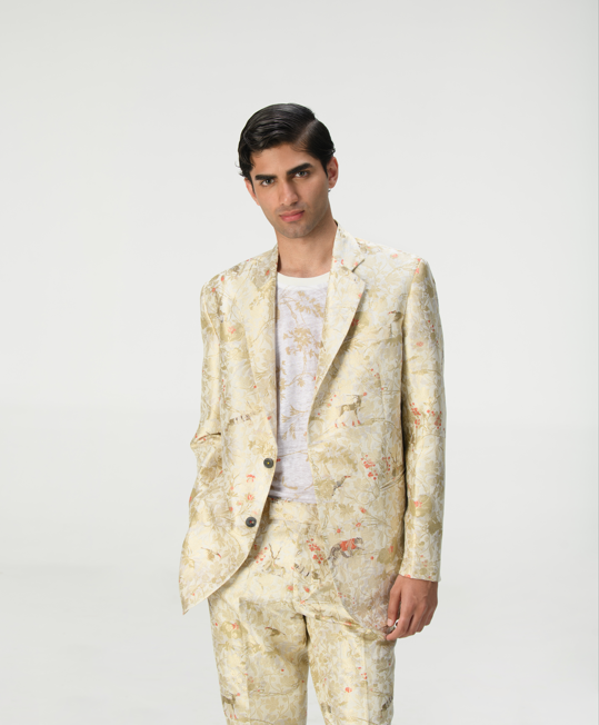 Rana Blazer Silk Brocade Ivory - Elegant Women's Formal Jacket for Office Wear & Special Occasions