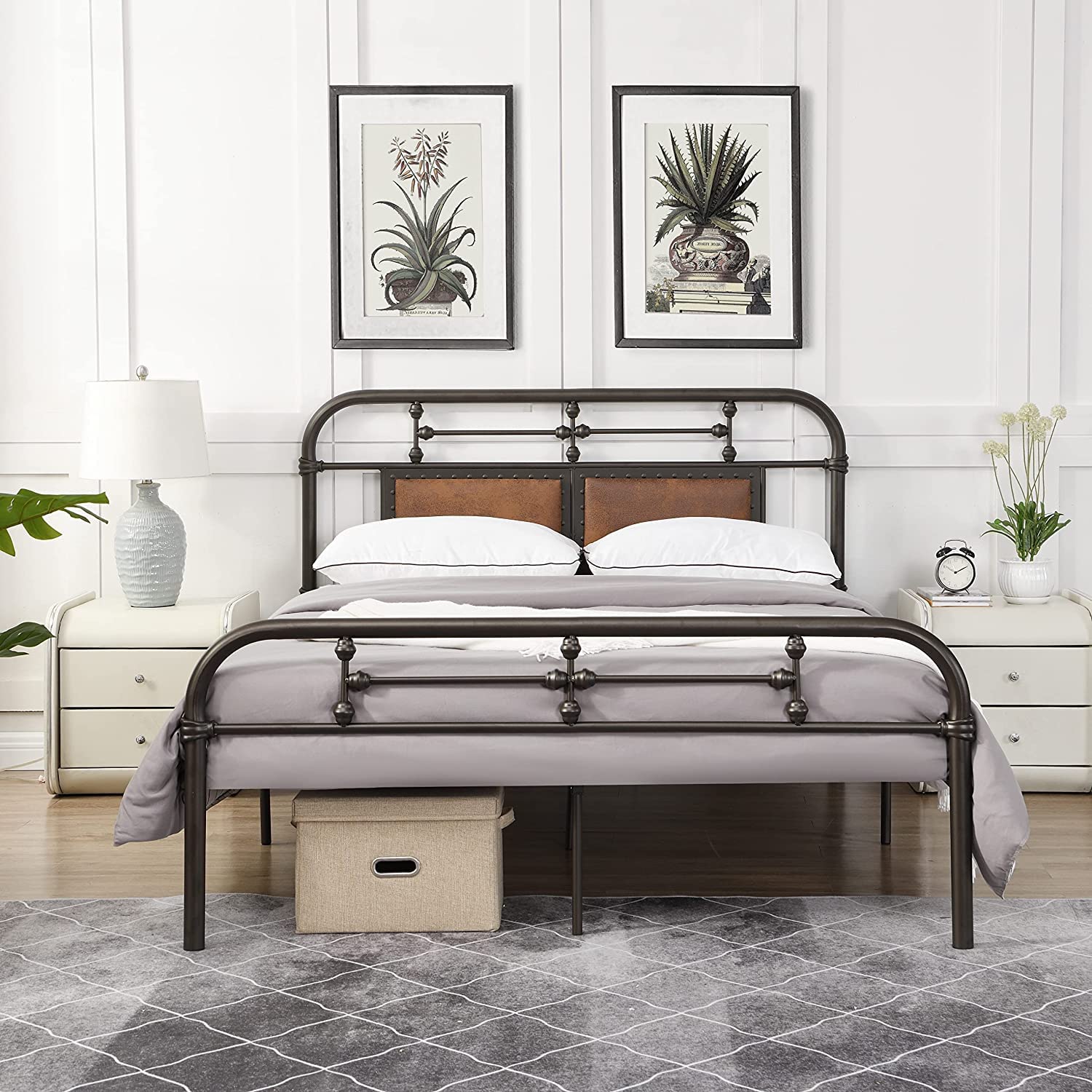 Sturdy Metal Bed Frame with Padded Headboard & Steel Support - No Box Spring Needed, Easy Assembly, Black (US Warehouse) - Perfect for Master Bedrooms, Guest Rooms & Dormitories