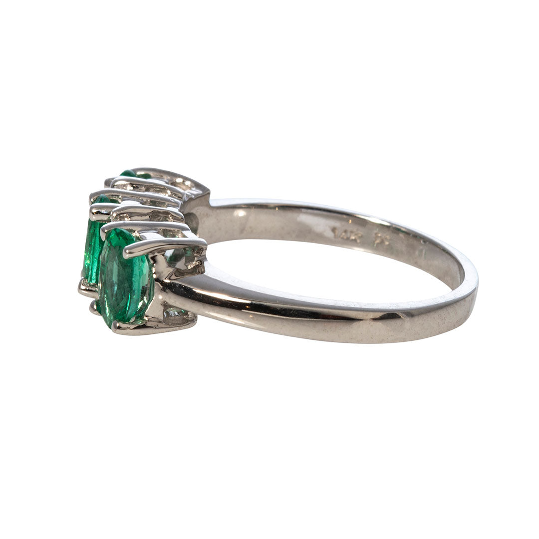 Three Stone Oval Emerald & Diamond 14K White Gold Ring for Women | Elegant Engagement, Wedding & Anniversary Jewelry Gift | Perfect for Special Occasions & Everyday Luxury