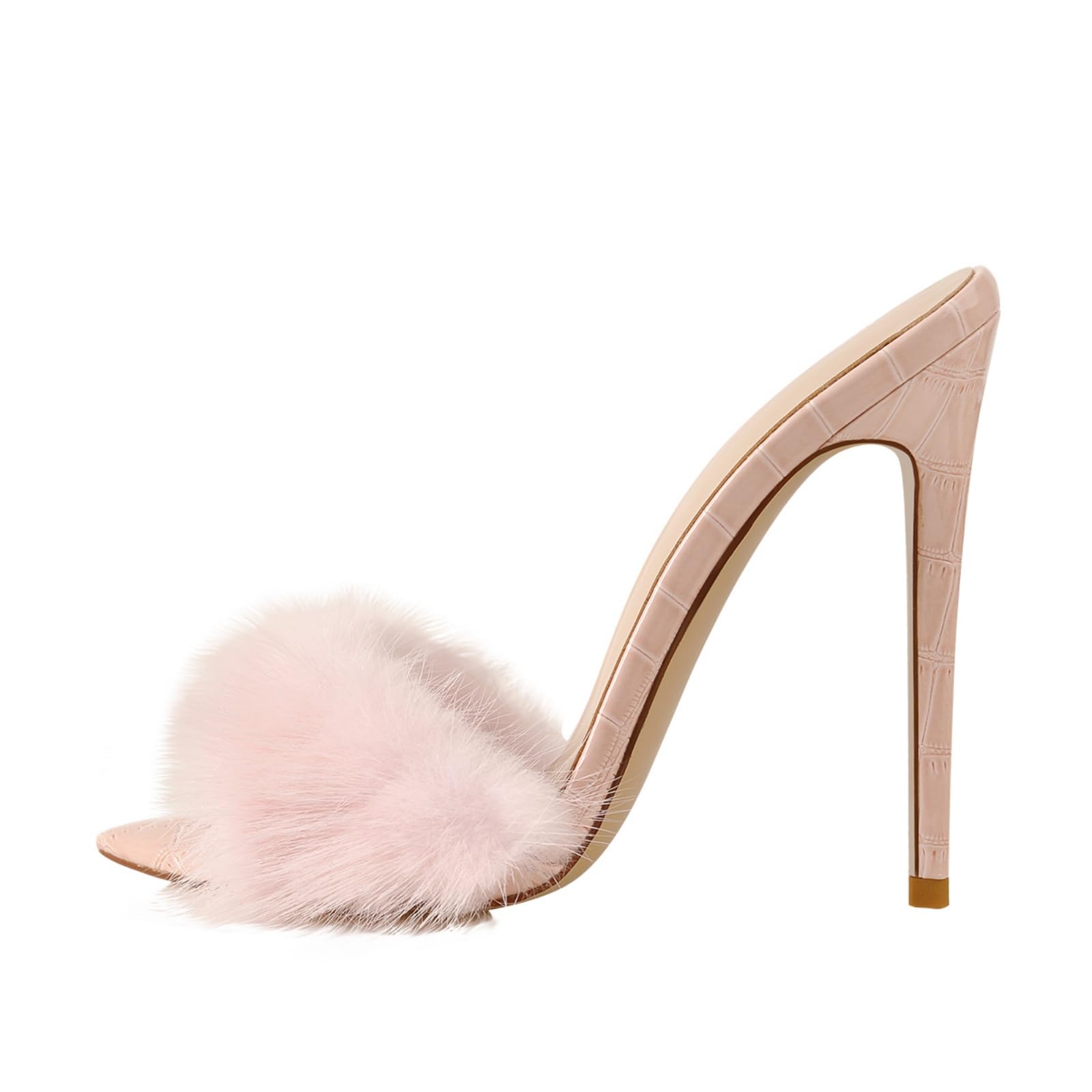 Richealnana Women's Fuzzy Fur Mules - Slip On High Heel Sandals for Women - Comfortable House Slippers & Fashionable Indoor/Outdoor Shoes for Lounge, Parties, and Date Nights