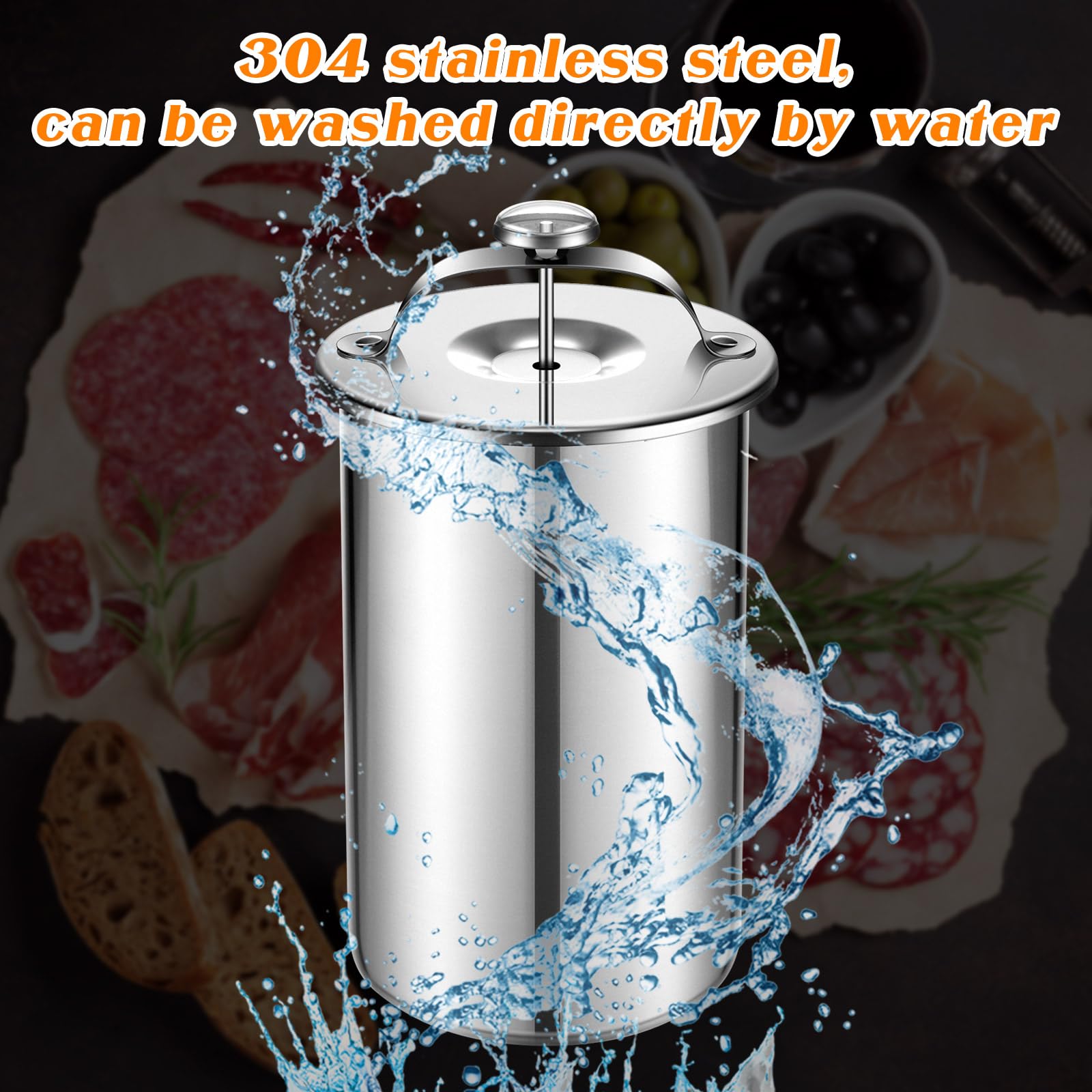 Premium 2-Piece Stainless Steel Meat Press with Built-in Thermometer - Professional Ham, Bacon & Sandwich Press for Homemade Burgers, Patties & Deli Meats | Perfect for BBQ, Kitchen & Camping Cooking