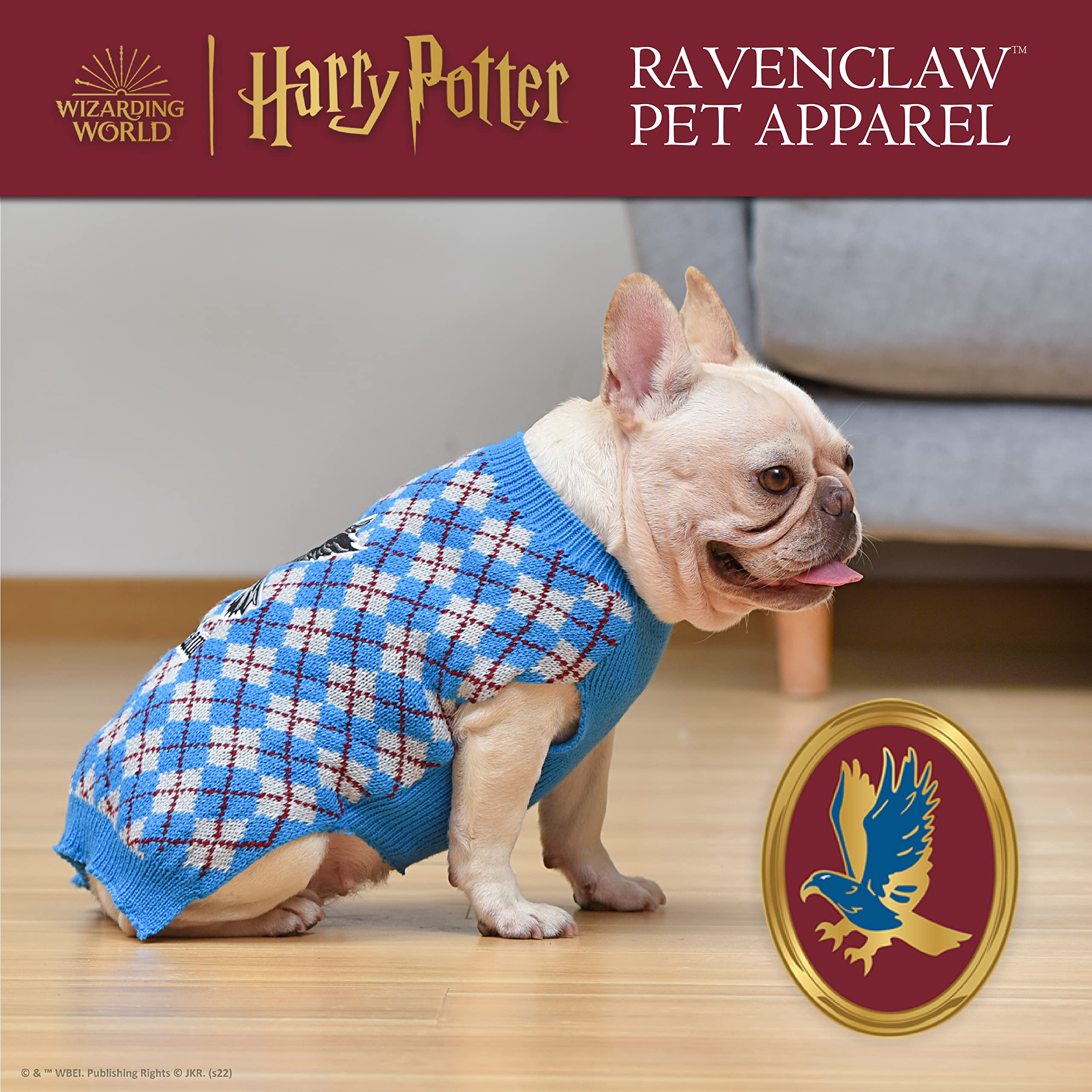 Harry Potter Ravenclaw Pet Sweater for Small Dogs | XS Extra Small Dog Costume | Hogwarts House Apparel & Accessories for Cosplay, Halloween, and Birthday Parties