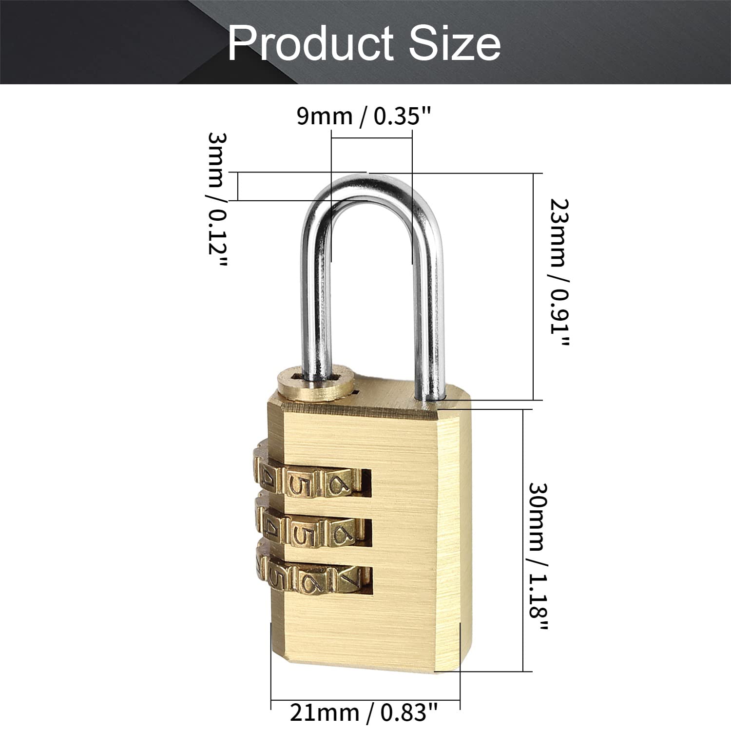 MroMax 1Pc Brass 3 Digit Combination Padlock - Secure Toolbox, Lockers, Luggage & Backpack - Ideal for Travel, School, Gym & Home Security
