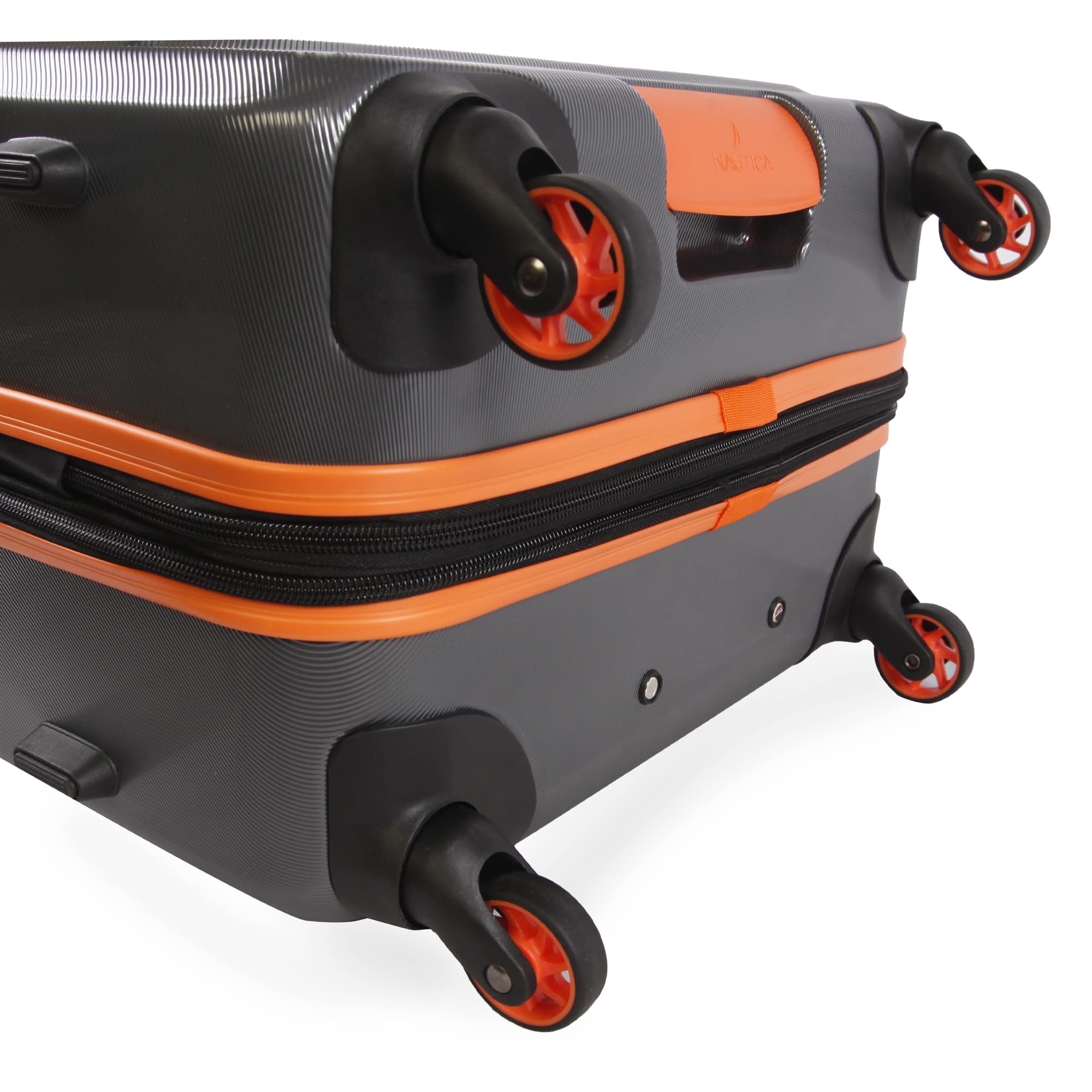 NAUTICA Roadie 3-Piece Hardside Luggage Set in Grey/Orange - Lightweight Spinner Suitcase for Travel, Business Trips & Vacations | Durable Carry-On & Check-In Luggage with 360° Wheels
