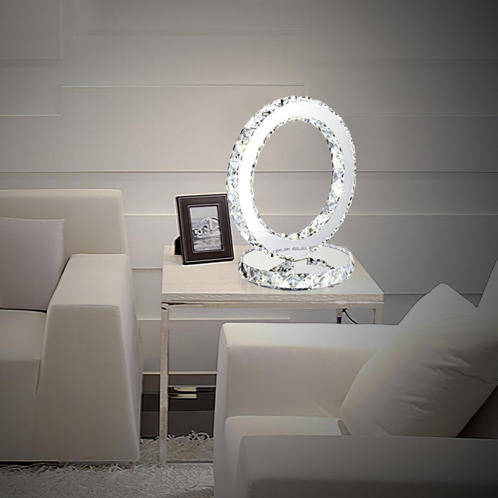 Elegant Crystal Rings Table Lamp - Modern LED Bedside Night Light for Bedroom, Living Room, and Office Decor