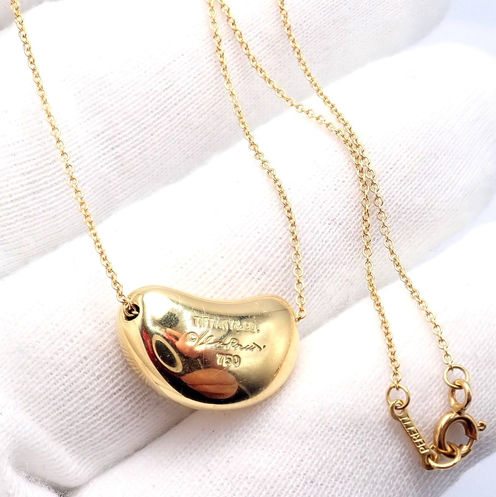 Authentic Tiffany & Co Elsa Peretti 18k Yellow Gold Medium Bean Necklace - Elegant Jewelry Gift for Women, Perfect for Weddings & Special Occasions