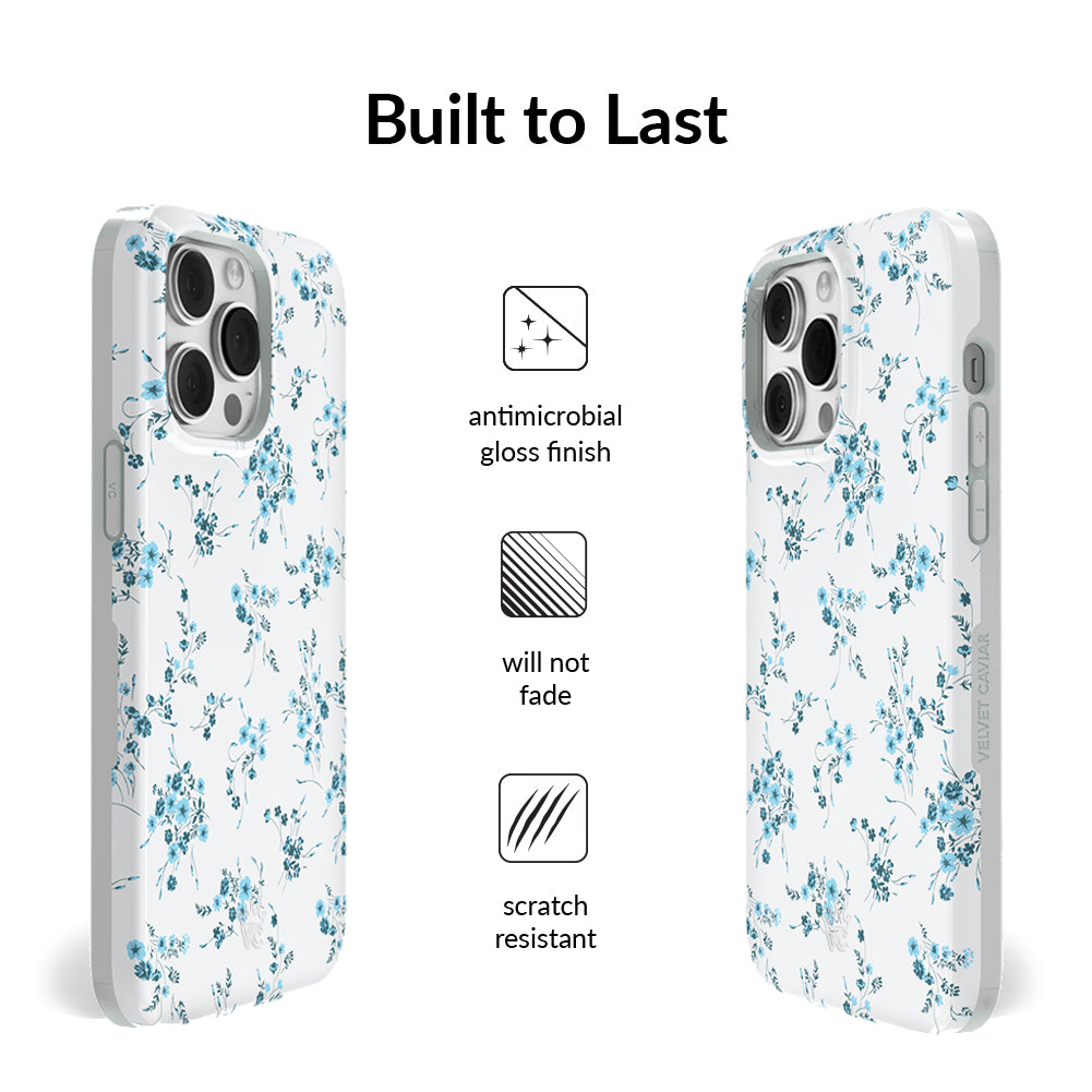 French Blue Floral iPhone Case - Elegant Flower Design Protective Cover for iPhone 13/14/15 - Perfect for Women, Girls & Fashion Lovers - Ideal for Daily Use, Travel & Gifts