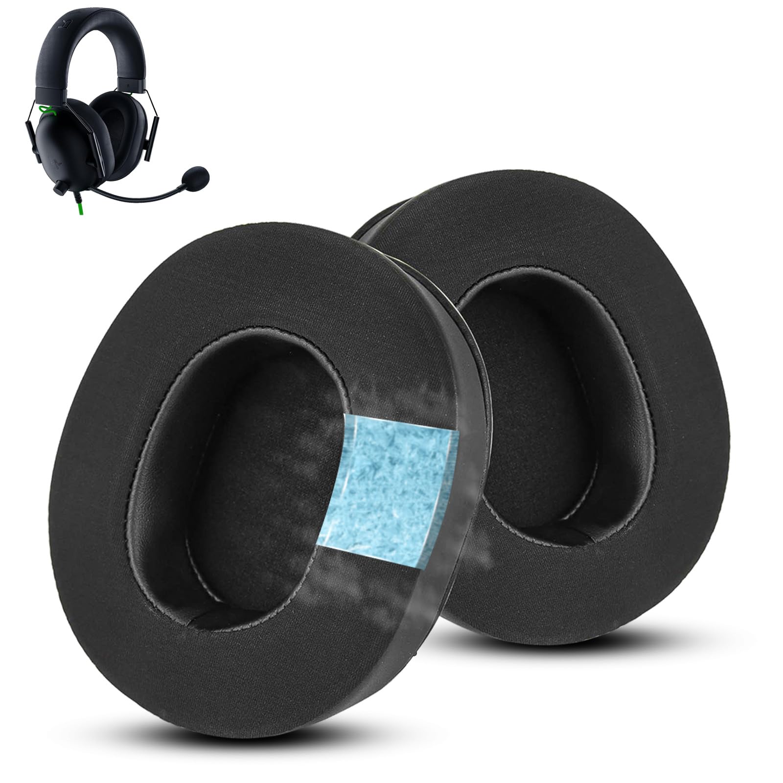 Cooling Gel Earpads for Razer Blackshark V2 X Headphones - Protein Leather & Fabric Replacement Cushions - Enhanced Comfort & Durability with Cooling Effect - Perfect for Gaming, Work & Long Listening Sessions (Black)