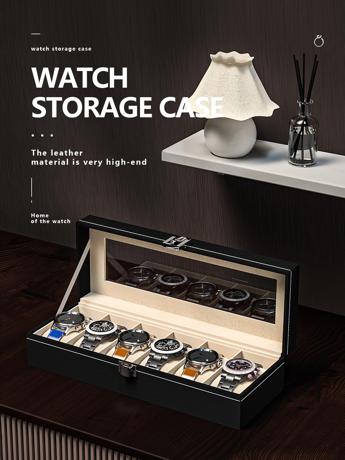 Premium Leather Watch Display Case for Men & Women - 6 Slot Watch Organizer Box with Travel Tray - Luxury Watch Collection Storage Holder (Black) - Perfect for Home, Office & Travel Accessories