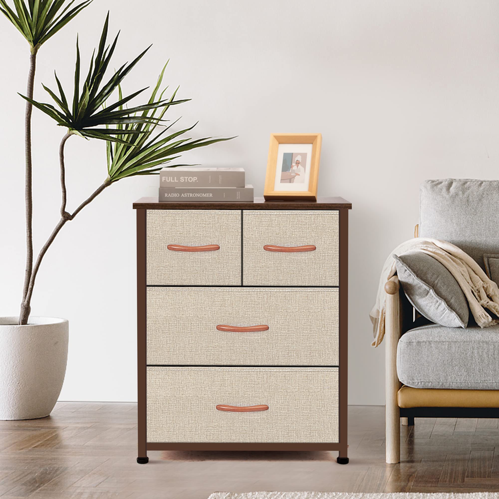 AZL1 Life Concept Dresser Storage Organizer - Large Standing Chest with 4 Removable Fabric Drawers for Bedroom, Office, Entryway, Living Room & Closet - Beige Home Furniture for Clothes, Toys & Accessories Storage