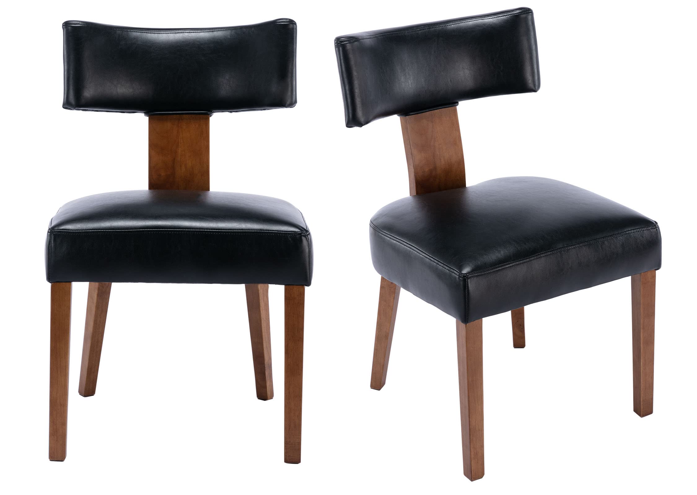 VESCASA Mid-Century Modern Dining Chairs Set of 2 - PU Faux Leather Upholstered Seats with Wooden Legs & Curved Open Back - Black Kitchen & Dining Room Chairs for Home, Restaurant, and Office Use
