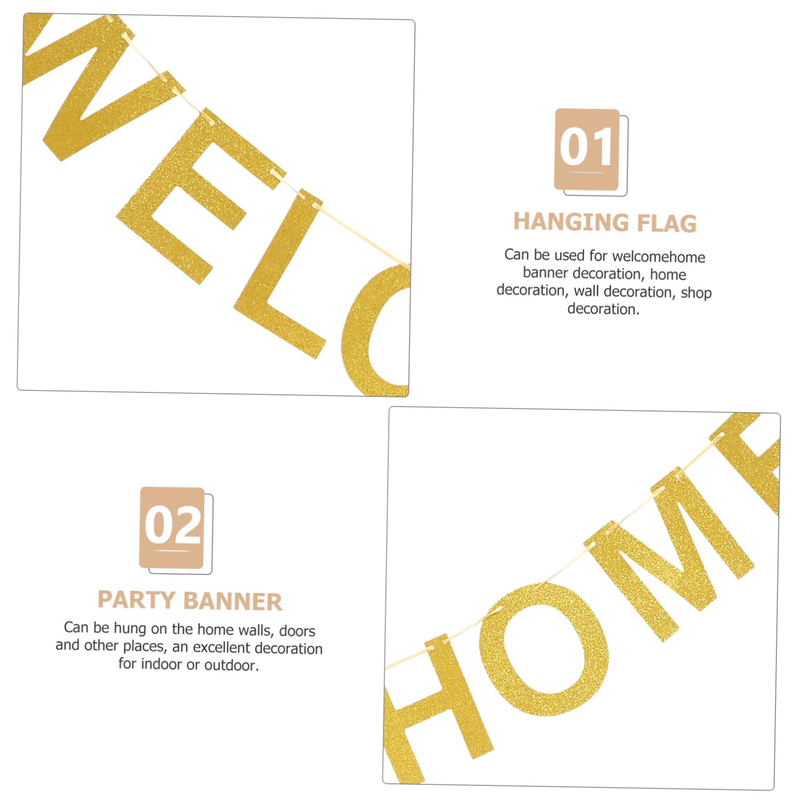 PLAFOPE Gold Party Banner - Hanging Welcome Home Decor for Birthday, Wedding & Holiday Celebrations | Elegant Letter Flags for Indoor & Outdoor Party Background Decoration