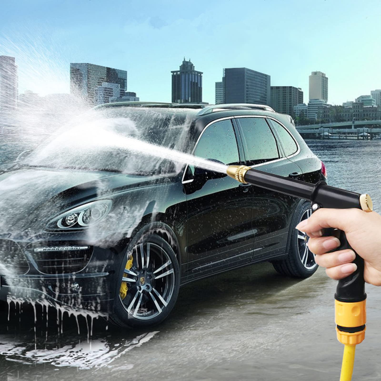 High Pressure Garden Hose Spray Gun - Heavy Duty Water Hose Nozzle for Car Washing, Pet Bathing, Lawn Watering & Sidewalk Cleaning | Perfect for Outdoor Cleaning & Gardening