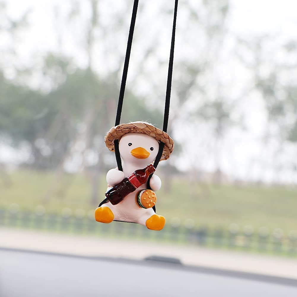 Cute Duck Car Rearview Mirror Pendant - Funny Swing Decoration for Men & Women - Car Accessories Gift - Perfect for Road Trips & Daily Commutes (Cola Style)