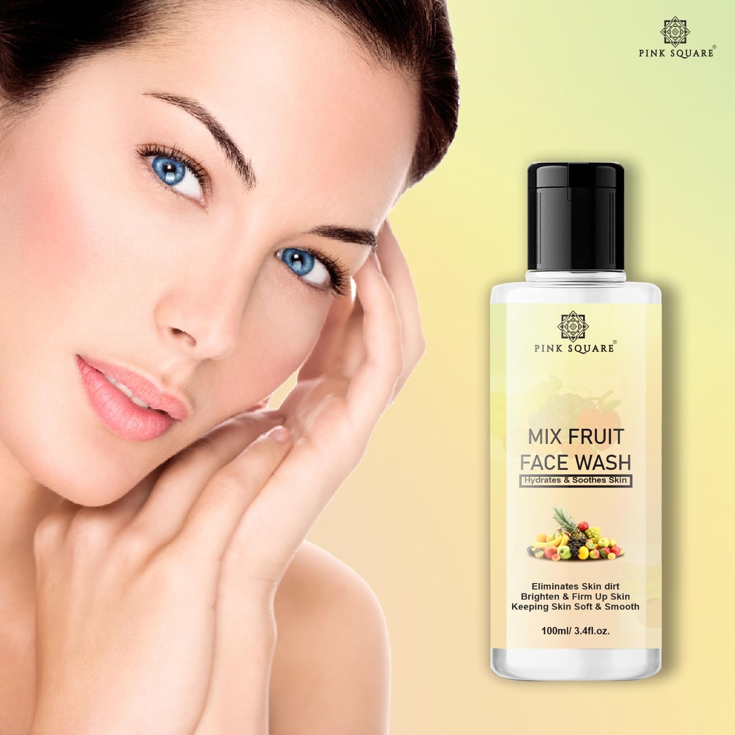 Pink Square Mix Fruit Deep Cleansing Face Wash - 100ml Gentle Foaming Cleanser for All Skin Types | Brightening & Glowing Skin | Perfect for Daily Skincare Routine & Travel