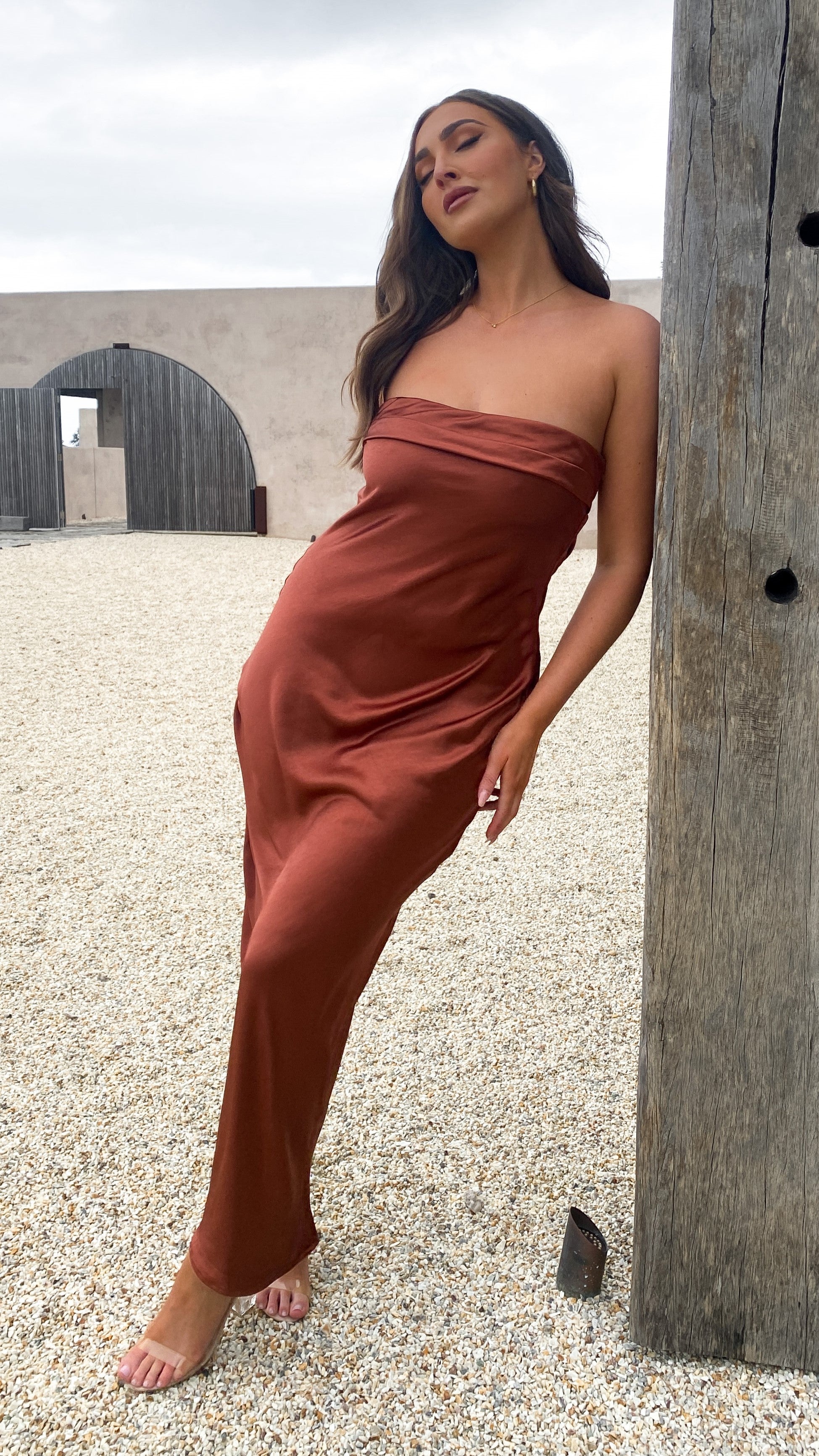 Gisele Maxi Dress in Rust Color - Elegant Long Flowy Dress for Women, Perfect for Summer Beach, Vacations, and Boho Chic Outfits