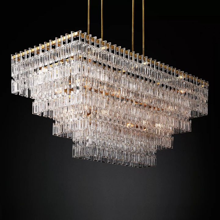 Arrebol 4-Tier Rectangular Chandelier - 72 Inch Modern Crystal Ceiling Light Fixture for Dining Room, Living Room & Entryway Lighting