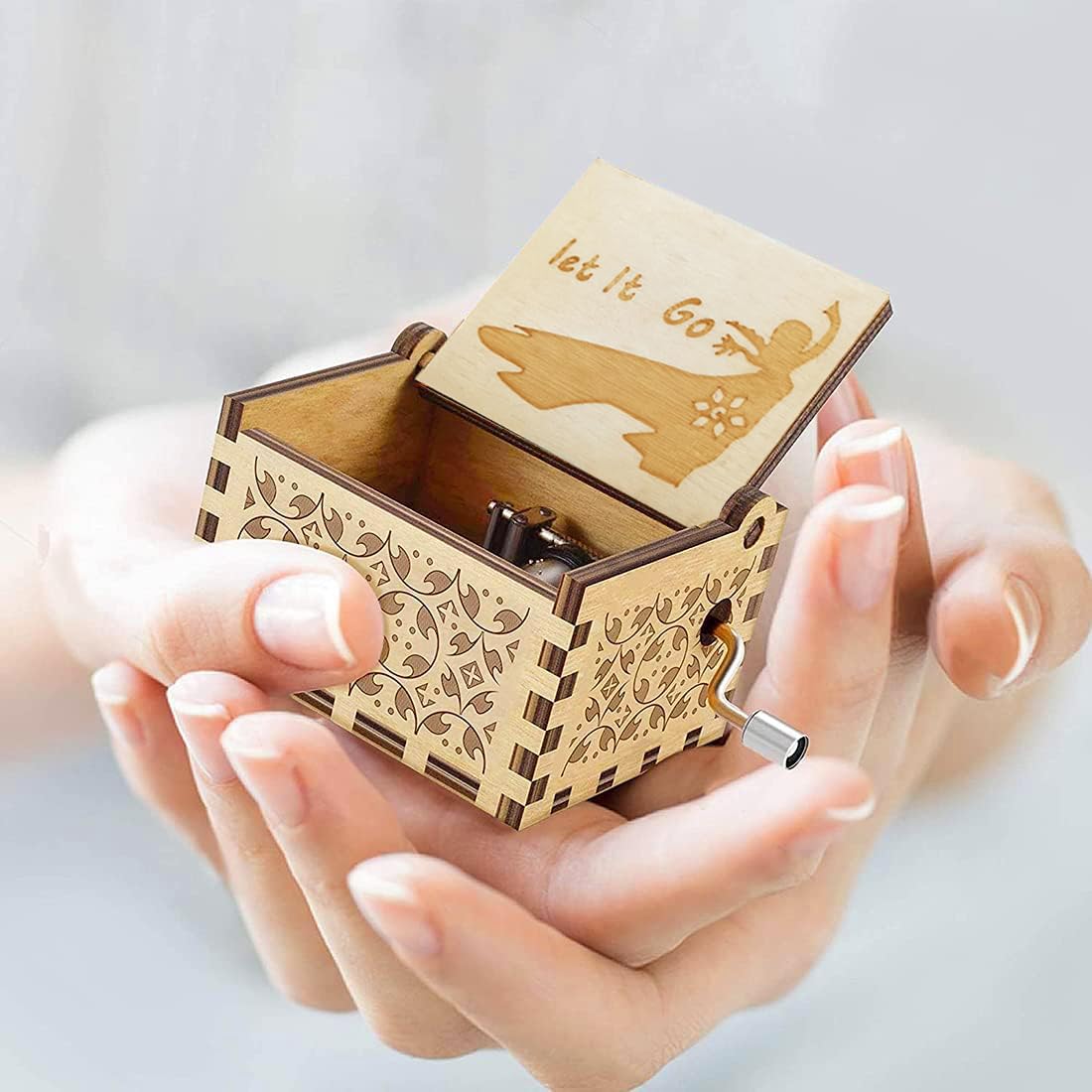 Hefonti Let It Go Music Box - Frozen Themed Hand Crank Musical Gift Box for Women, Plays Disney's Let It Go Song - Perfect Birthday Gift for Daughter, Wife, Girlfriend or Sister | Christmas Present, Home Decor, Nursery Room Music Box