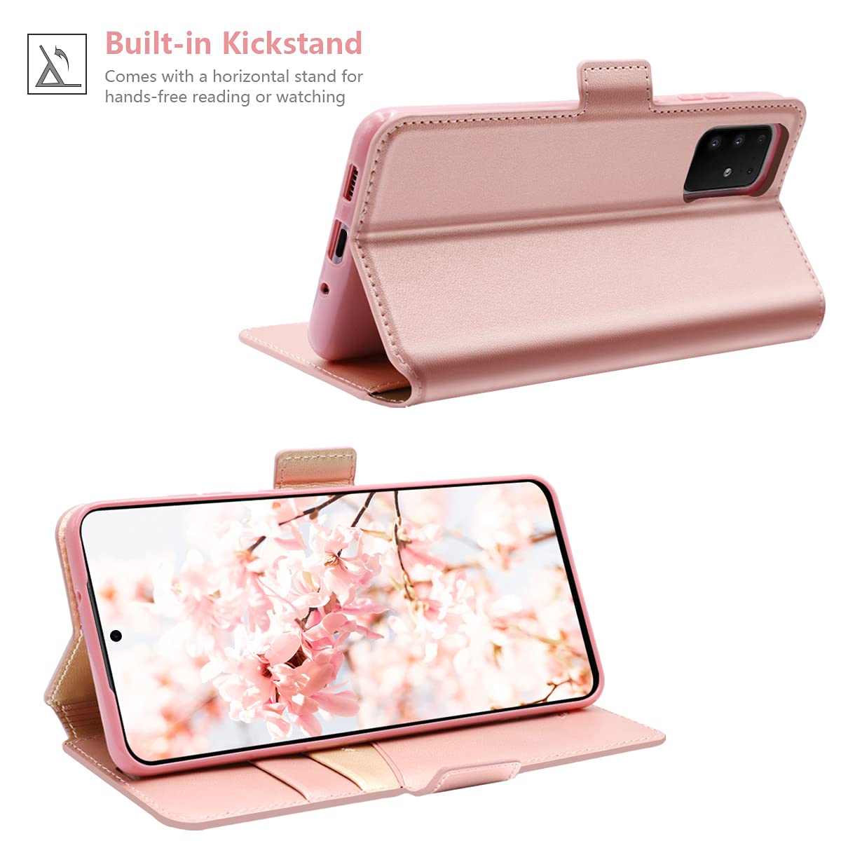 Samsung Galaxy S20 Plus Wallet Case with Card Holder & Kickstand - Rose Gold for Women | 6.7