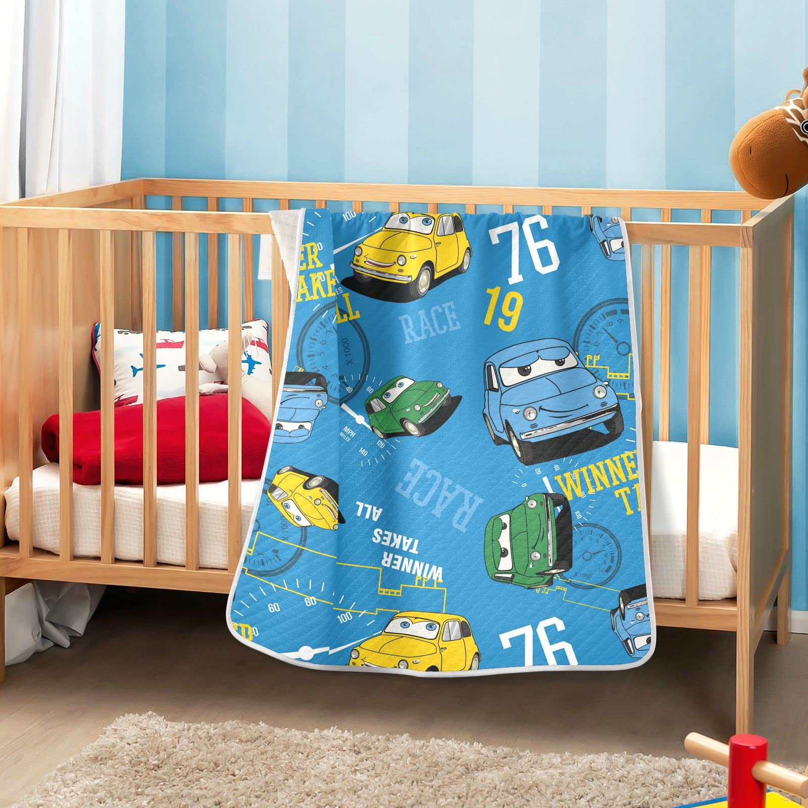 DOMIKING Cartoon Car Baby Blankets for Boys & Girls - Soft Cotton Quilted Crib Blanket for All Seasons | Cozy Sleep Throw Blanket | Perfect Newborn Gift & Nursery Decoration | Ideal for Cribs, Strollers & Playtime