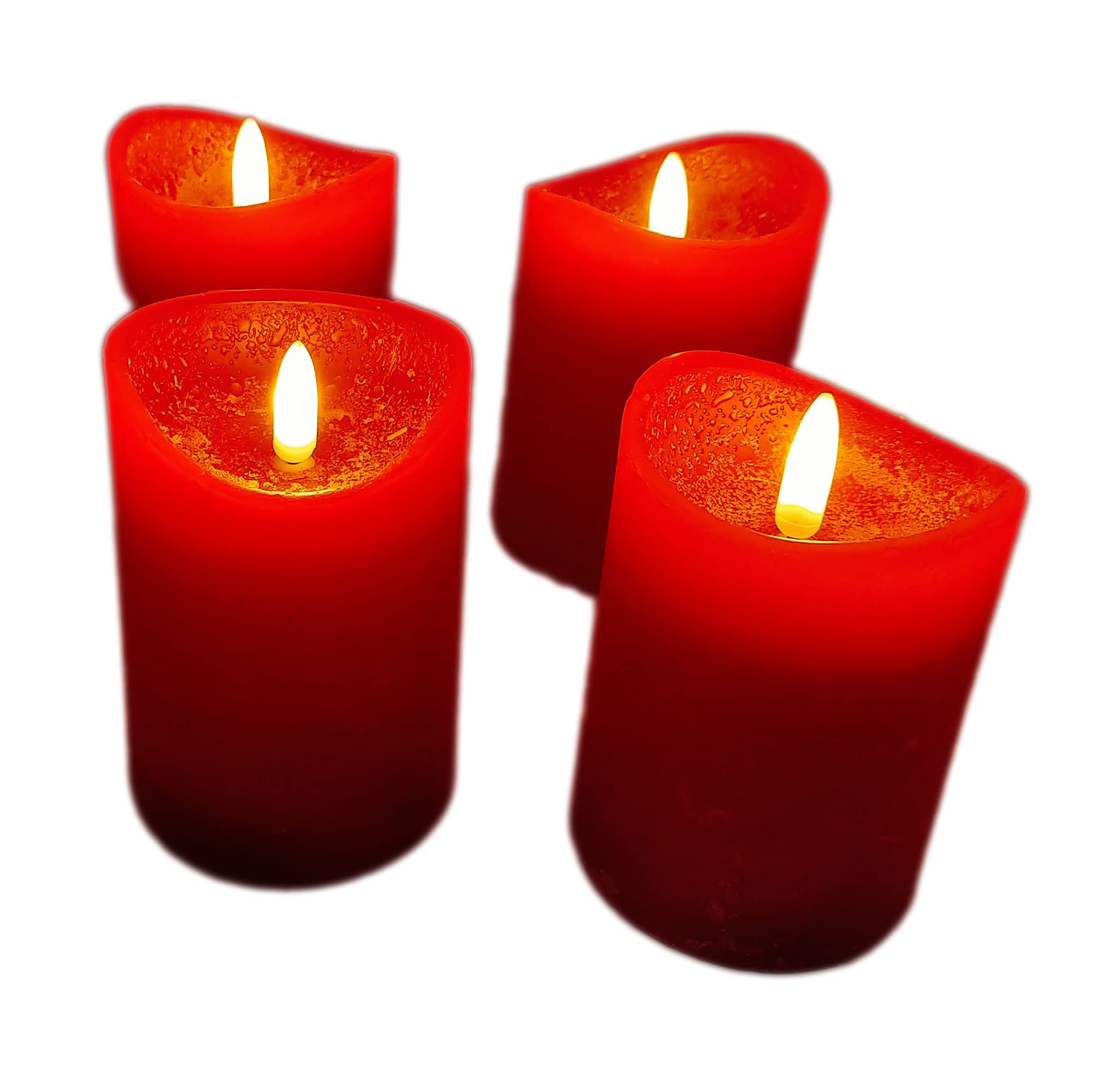 Flameless LED Candles Red - 4 Pack with Black Wick & Timer - Real Wax Look - 7.5x10cm Battery Operated Candles for Christmas, Advent, Grave Decor, Home & Wedding Decorations