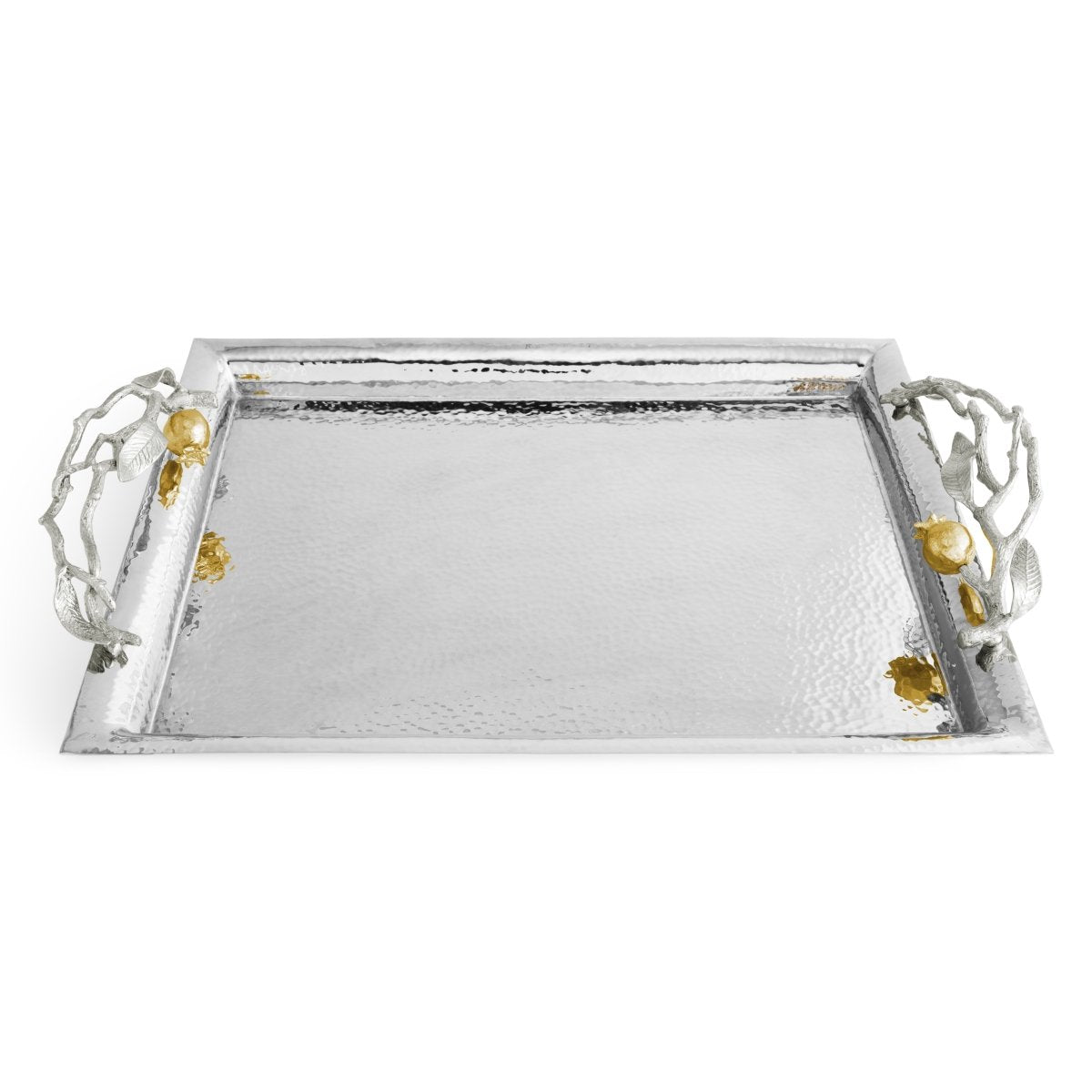 Elegant Pomegranate Silver & Gold Serving Tray - Perfect for Holiday Entertaining, Wedding Gifts & Home Decor