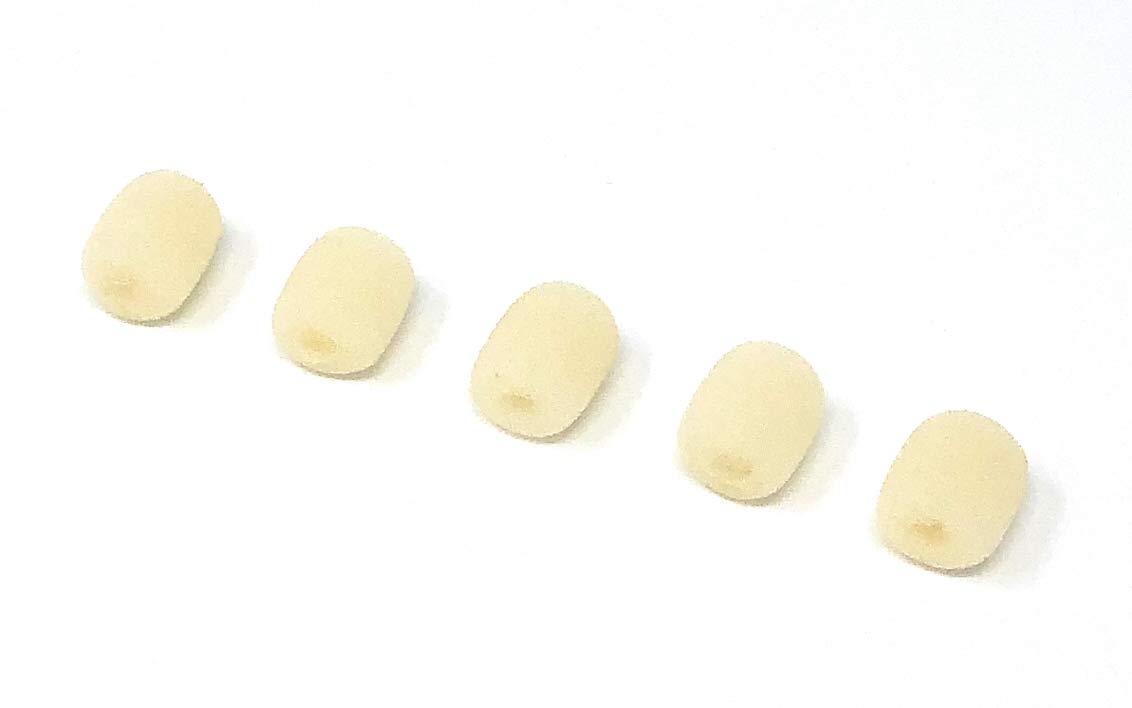 J&P 5-Piece Mini Beige Foam Windscreen Covers for Headset & Lapel Microphones - Noise Reduction for Podcasting, Broadcasting & Public Speaking