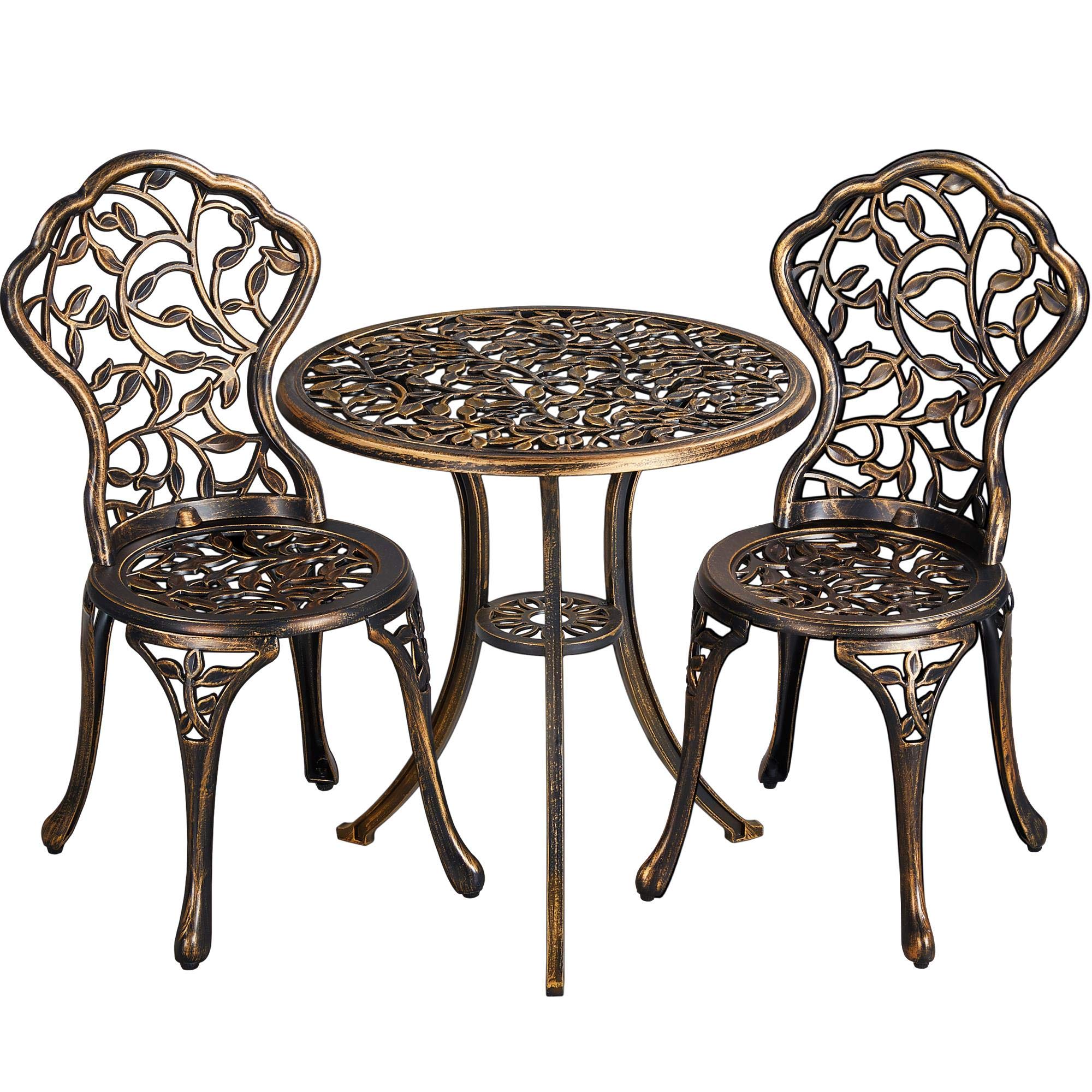 Topeakmart 3-Piece Bistro Set with Round Table and 2 Chairs, Antique Weather-Resistant Outdoor Patio Furniture with Rose Design - Perfect for Garden, Balcony, and Backyard Relaxation