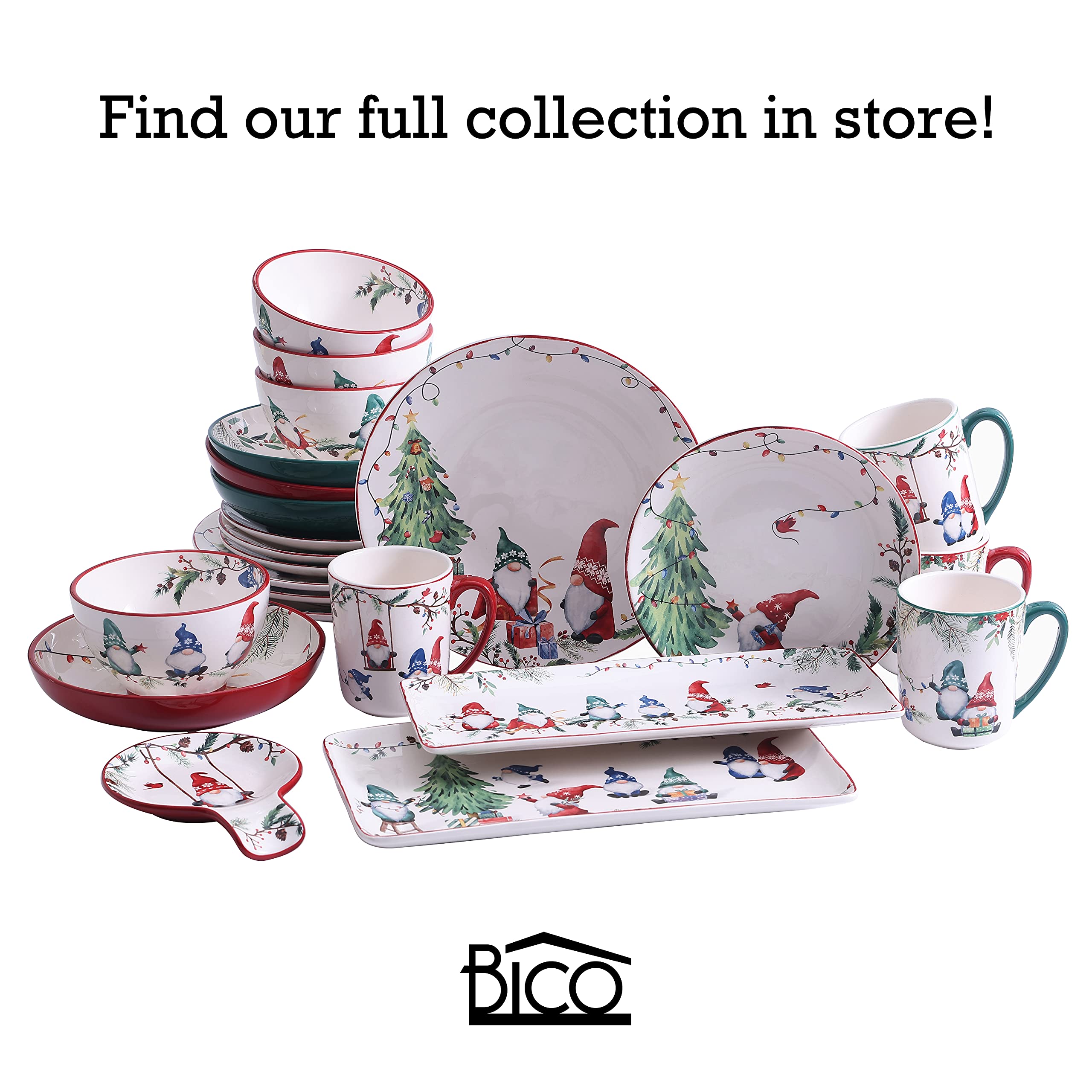 Bico Christmas Gnomes Ceramic Salad Plates - 8.75 Inch Set of 4 - Microwave & Dishwasher Safe Appetizer Dishes - Perfect for Holiday Parties, Family Dinners & Festive Decor