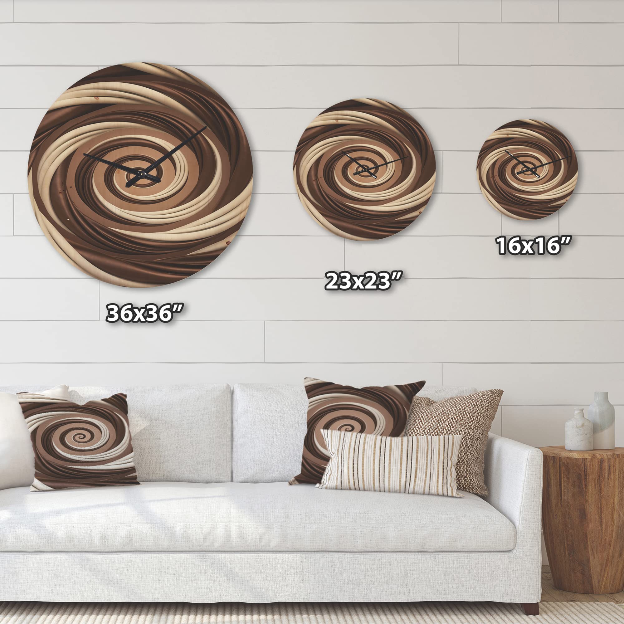 Modern Spiral Wood Wall Clock - Milk Candy & Chocolate Design - Large Decorative Oversized Wooden Clock for Living Room, Bedroom, Office Décor - Perfect for Home, Office & Gift Giving