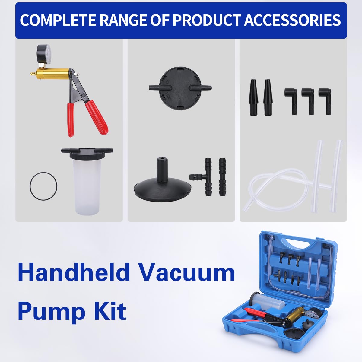 Professional Brake Bleeder Kit with Handheld Vacuum Pump & Adapters - Includes Vacuum Brake Bleeder Pump with Pressure Gauge for Cars, Motorcycles & Automotive Repair (Red) | Perfect for DIY Brake Maintenance & Fluid Replacement