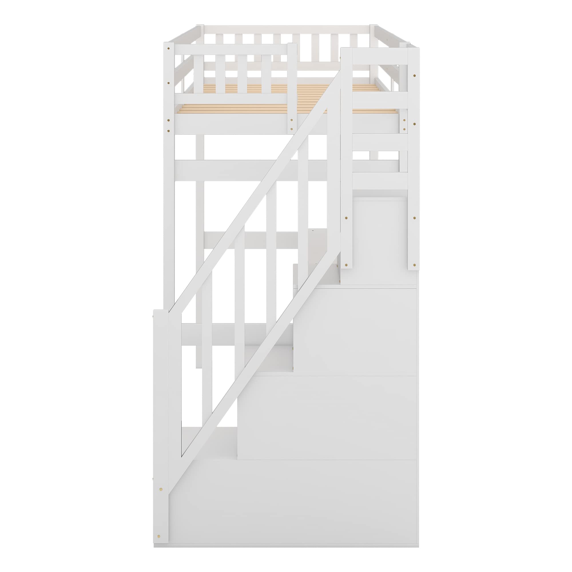 **MERITLINE Twin Loft Bed with Desk & Stairs - Wooden Loft Bed with Storage for Kids, Girls & Boys - Space-Saving Bedroom & Dorm Furniture (White, Twin Size) - Perfect for Small Rooms, Apartments & Shared Spaces**
