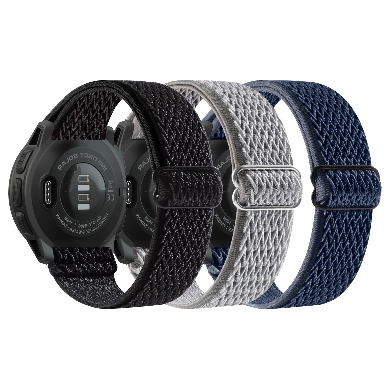 3 Pack 22mm Stretchy Nylon Loop Watch Bands for Garmin Instinct Series - Instinct 2 Solar, Tactical, Solar, Tide, Esports - Comfortable & Durable Replacement Straps for Outdoor Sports, Hiking & Daily Wear