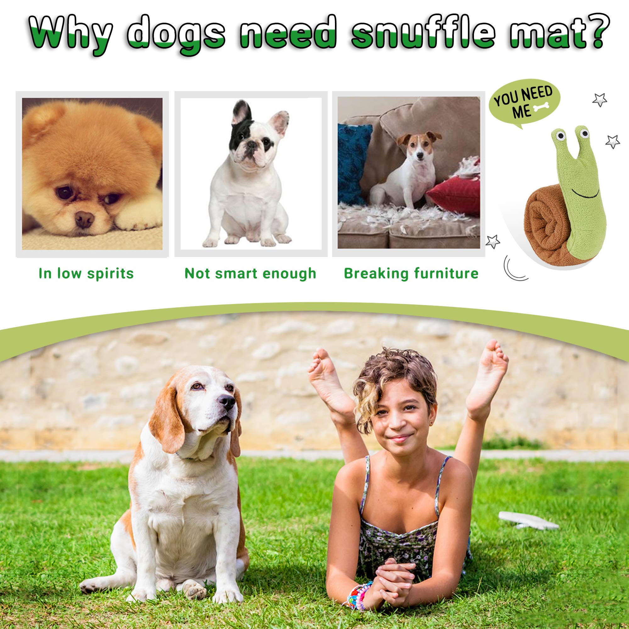 Interactive Snuffle Mat for Dogs & Cats - Mental Stimulation & Foraging Toy, Slow Feeder Puzzle Game for Stress Relief & Boredom - Encourages Natural Instincts - Perfect for Training, Anxiety Relief & Indoor Play (Snail Design)