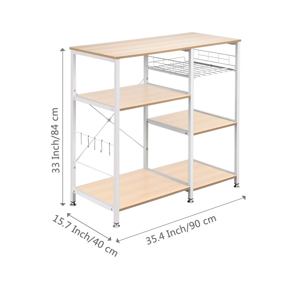 3-Tier Microwave Stand Kitchen Baker's Rack with Hooks & Pull Basket - 35.5