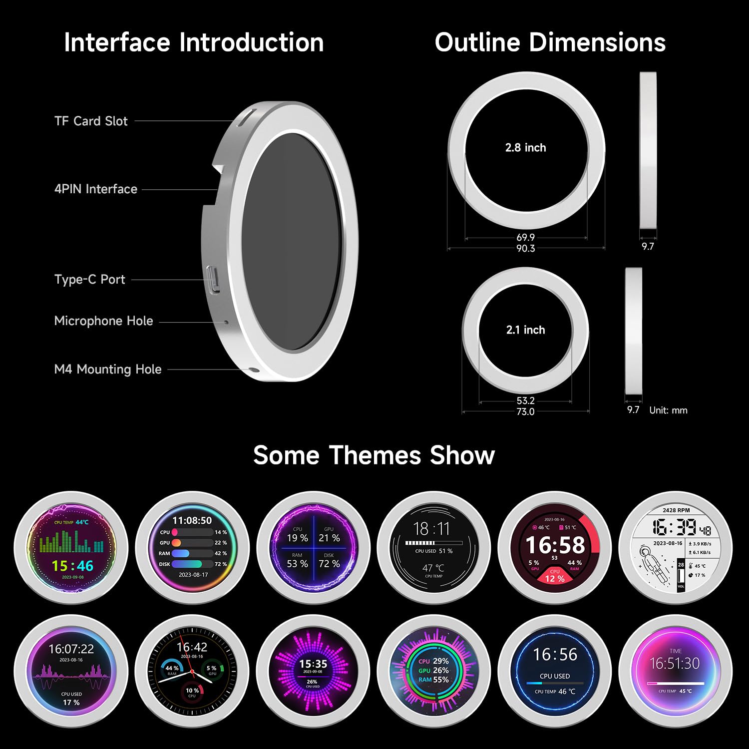 2.1inch Round LCD CPU/GPU Temperature Monitor - Waveshare AIO Water Cooling System Display with Sensor Panel for Gaming PC Builds | Perfect for Custom PC Mods, Overclocking & Performance Tracking (Black)