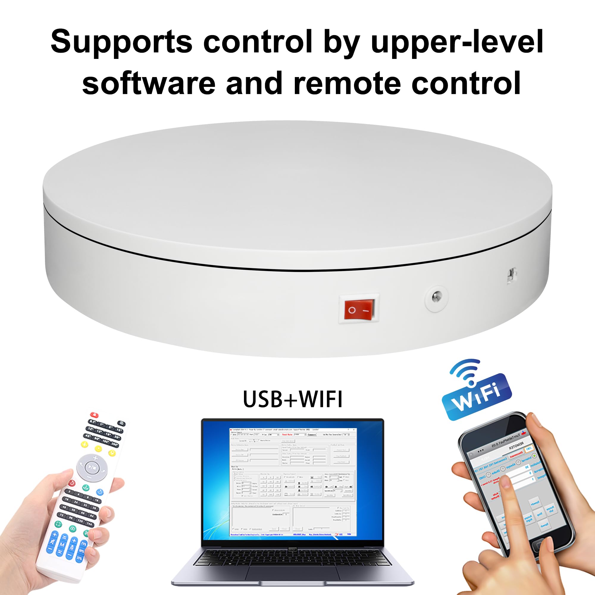 360° Rotating Display Stand with Remote/WiFi/USB Control - 12.6 Inch Heavy Duty Turntable (88 lbs Capacity) for Product Photography, Retail Displays & Program Development - Adjustable Speed & Direction Control for Smart Home & Studio Use