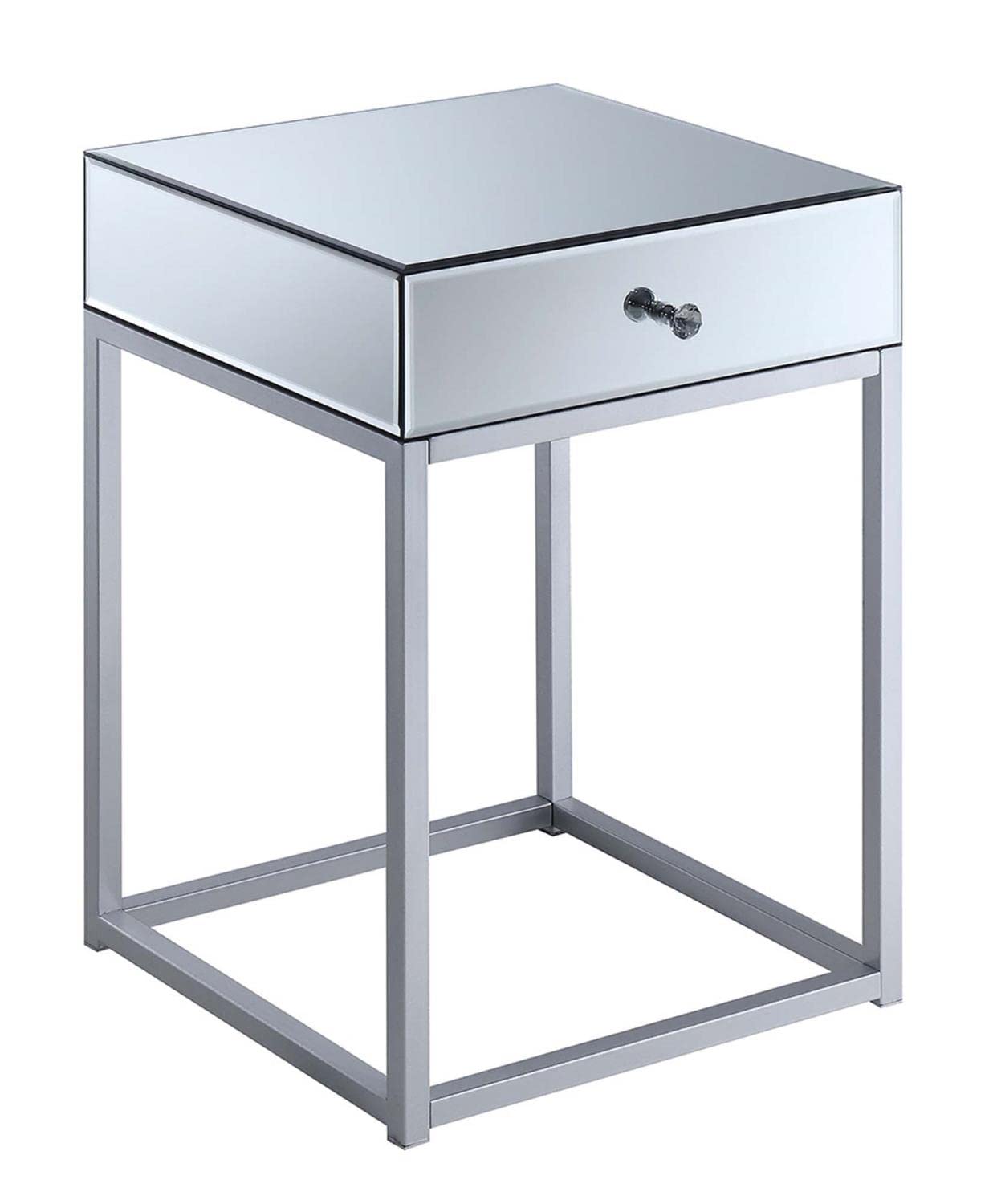 Convenience Concepts Reflections End Table - Modern Mirror Finish Silver Accent Side Table for Living Room, Bedroom & Office Decor