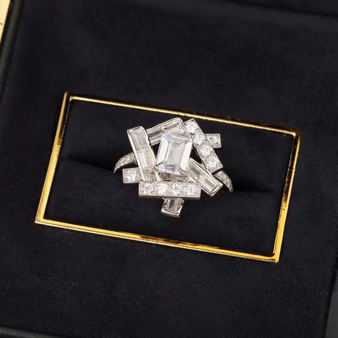 2022 Hot Luxury Silver Moissanite Ring for Women - Geometric Zircon Jewelry, Size 5 | Perfect for Engagement, Anniversary & Special Occasion Gifts