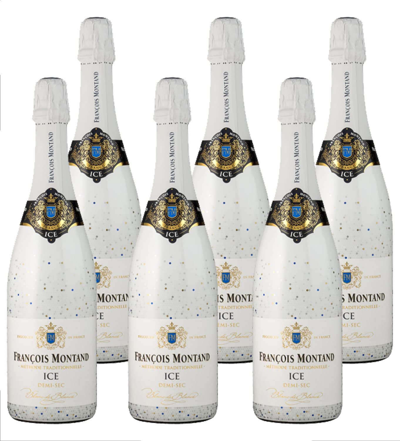 François Montand Sparkling ICE Wine Gift Set - Traditional Method - 6 Bottles Semi-Sec White & Rosé (0.75L Each) - Perfect for Celebrations, Weddings & Romantic Dinners
