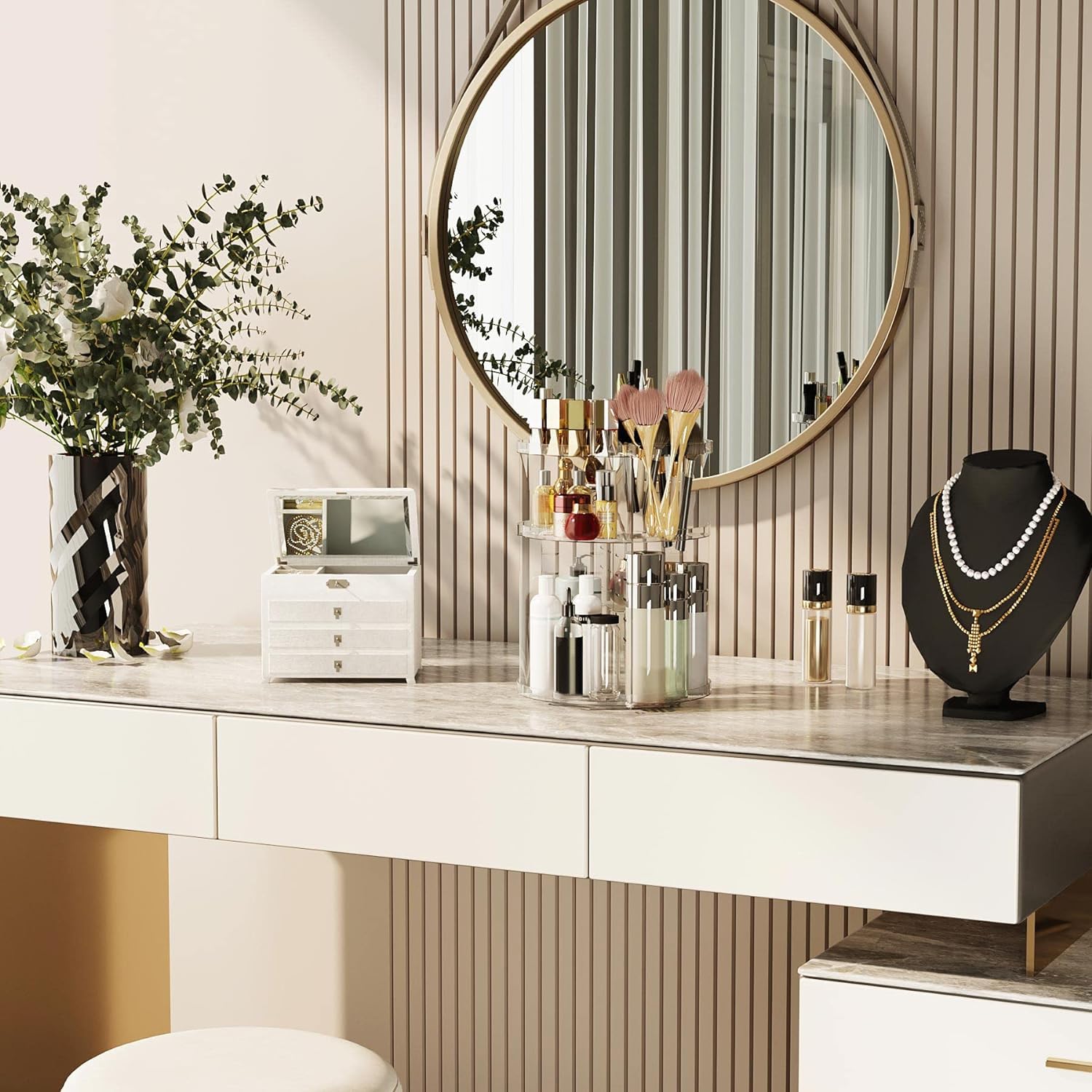 C&AHOME 360° Rotating Makeup Organizer - Large Capacity Adjustable Cosmetic Storage Display with 6-Tier Acrylic Shelves | Perfect for Vanity, Bathroom & Dressing Table Organization (URMOP360C)